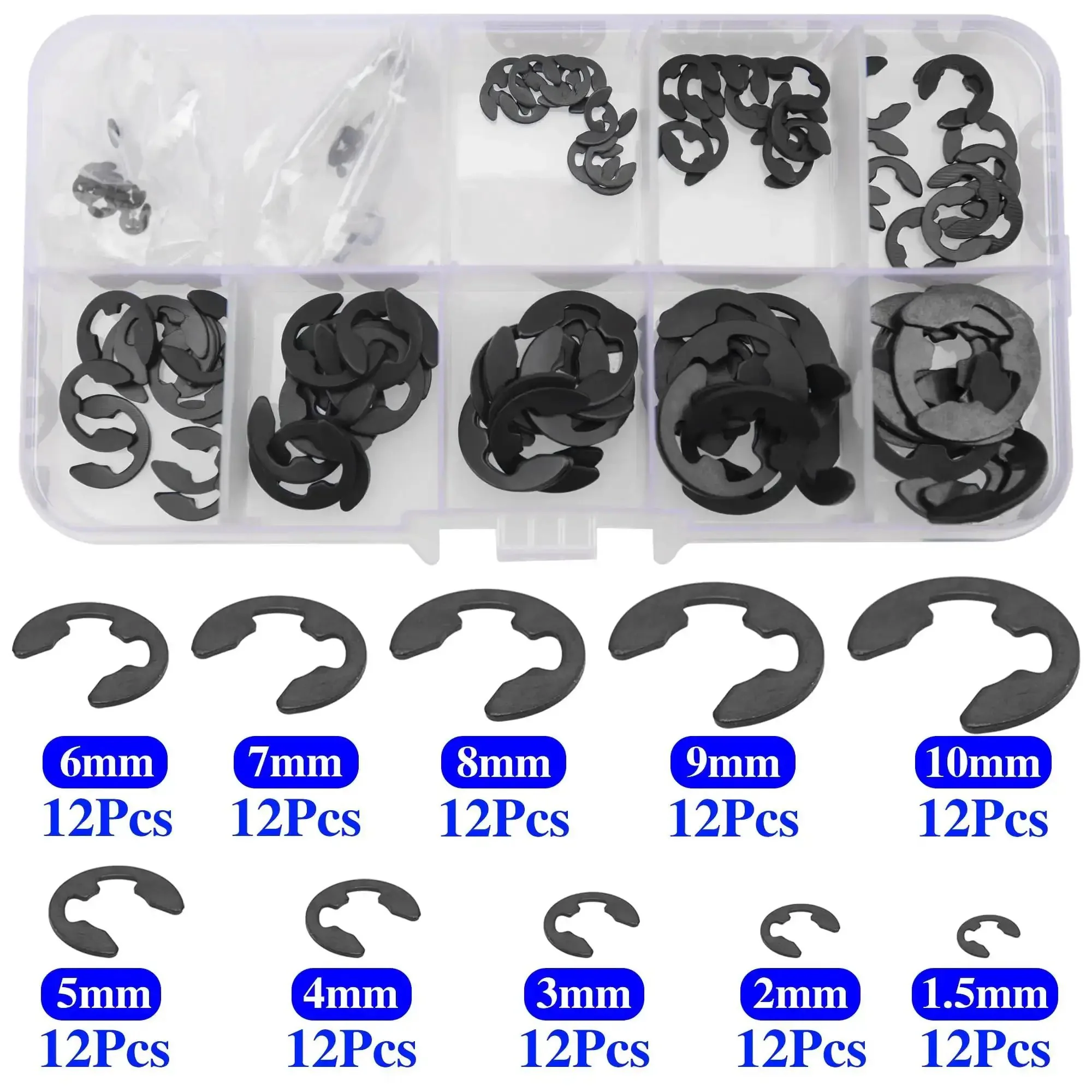 Must Have E Clip Kit 120Pcs External Circlips Snap Rings Set 1.5mm To 10mm Ten Sizes With Twelve Pieces Each For Bearings Gears Pulleys Axles RC Shafts And U Joints - Image 3