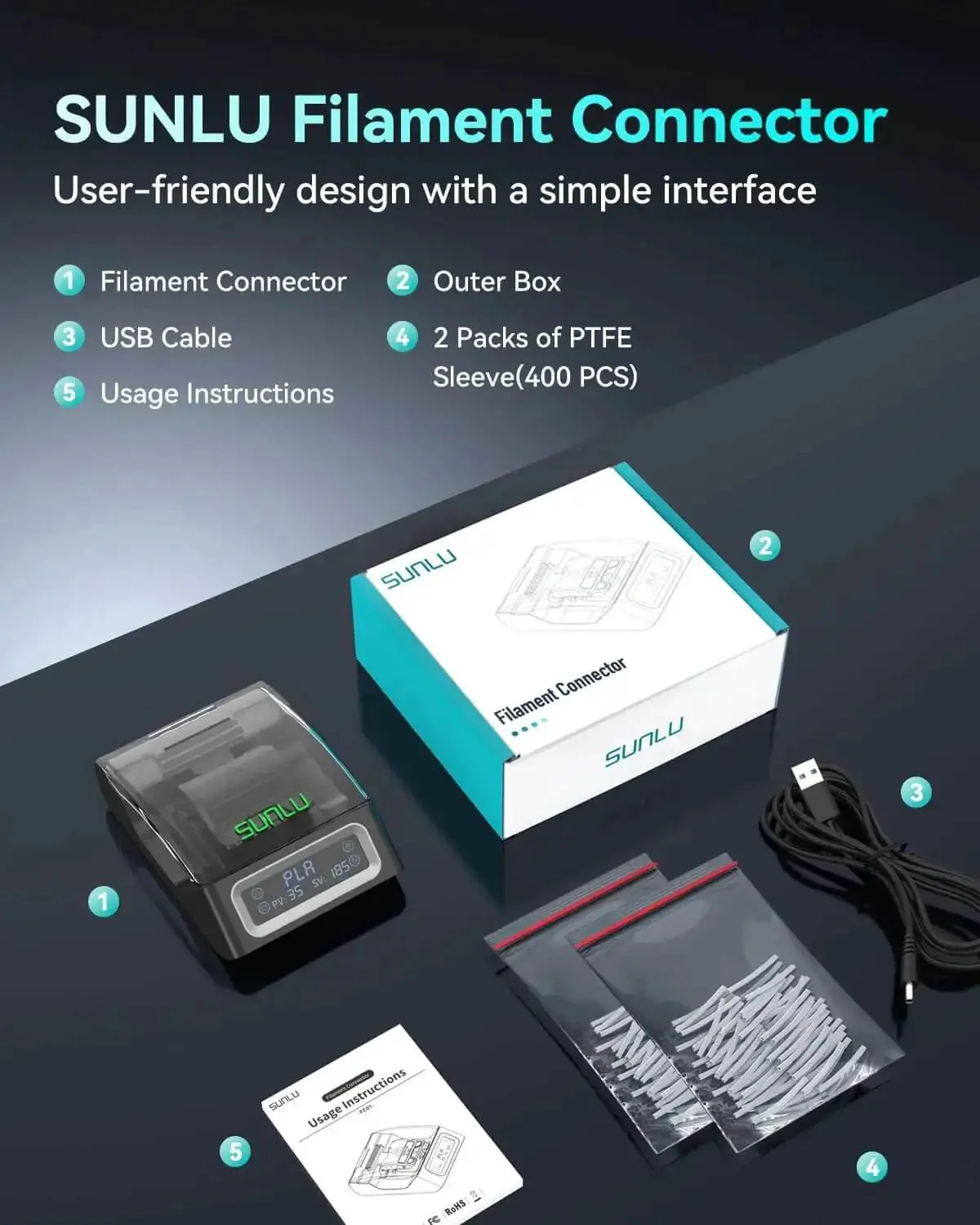 Must Have Filament Connector Splicer Kit With PTFE Sleeve For 1.75mm Filaments 400Pcs Fast Heating Filament Welder For 3D Printer PLA PETG TPU ABS Nylon Color Fusion And Waste Reduction Easy To Use - Image 2