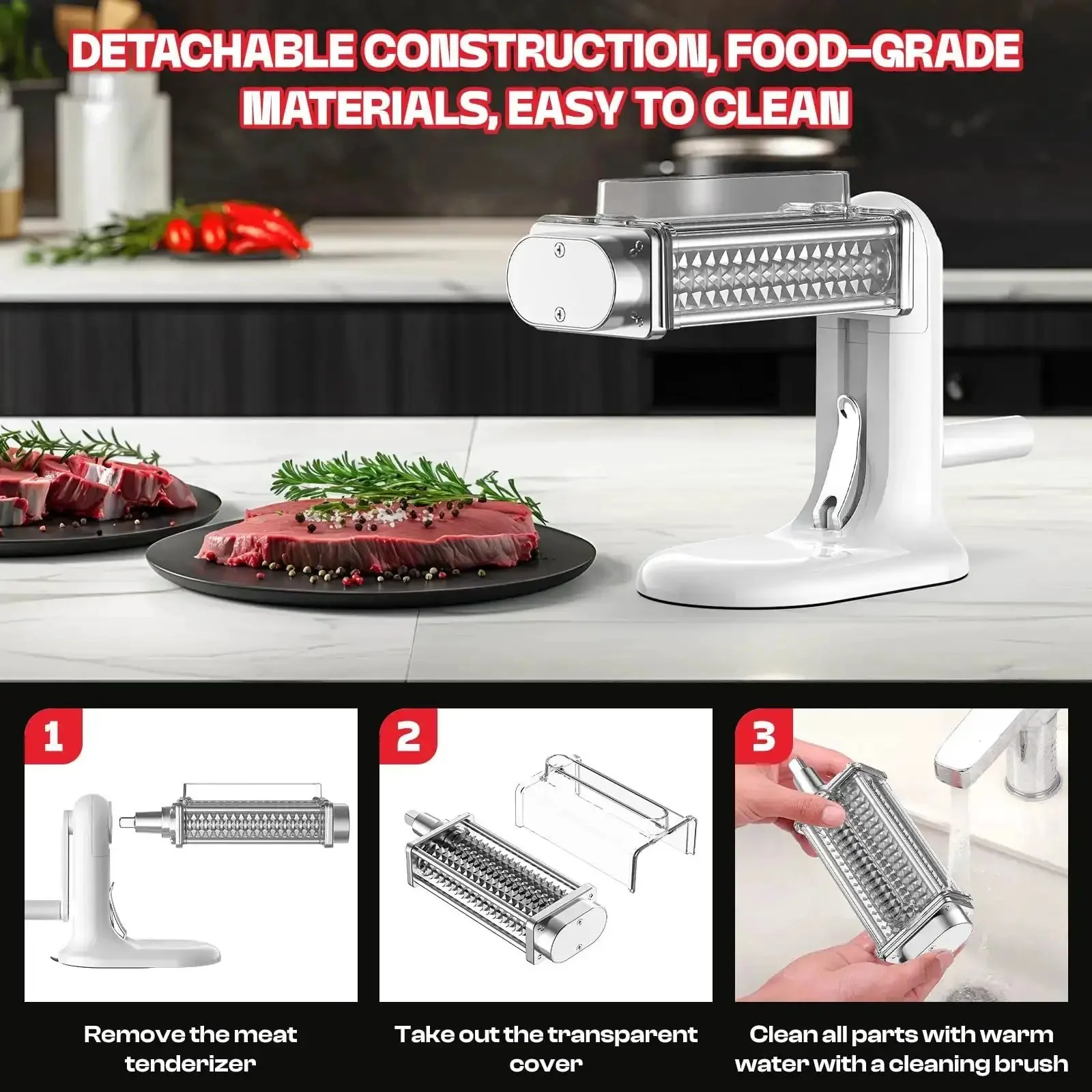 Must-Have Manual Meat Tenderizer Tool With Stainless Steel Gear, Durable Rolling Tenderizer For Beef And Pork, Flatten And Tenderize Steaks And Roasts, Kitchen Gadget For Home Chefs - Image 5