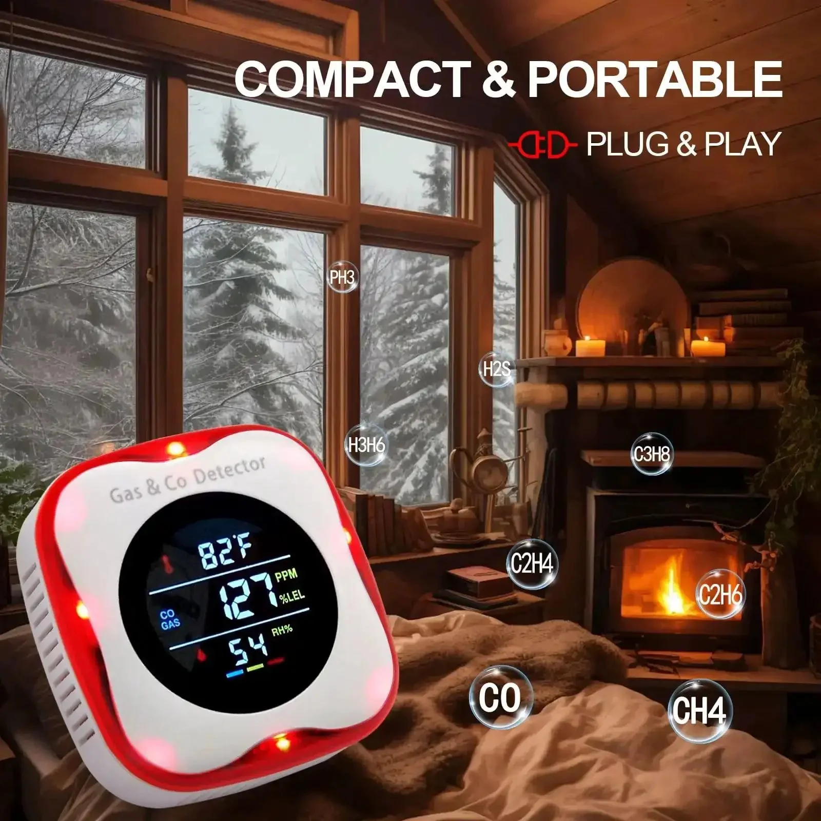 Must-Have Plug-In 4-In-1 Carbon Monoxide And Combustible Gas Detector With Temp And Humidity Sensor For Home RV And Apartment Safety CO And Gas Leak Alert Easy Plug-And-Play Setup 2-Pack - Image 3
