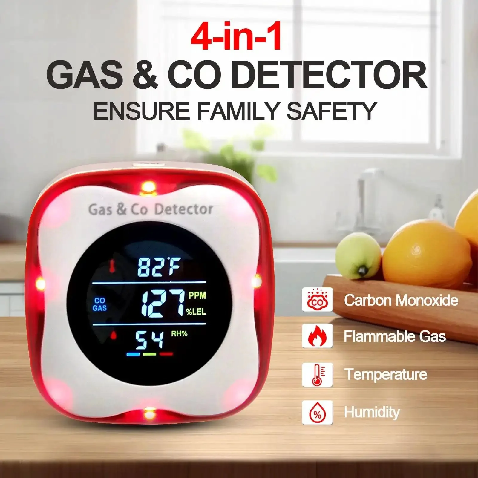 Must-Have Plug-In 4-In-1 Carbon Monoxide And Combustible Gas Detector With Temp And Humidity Sensor For Home RV And Apartment Safety CO And Gas Leak Alert Easy Plug-And-Play Setup 2-Pack - Image 8