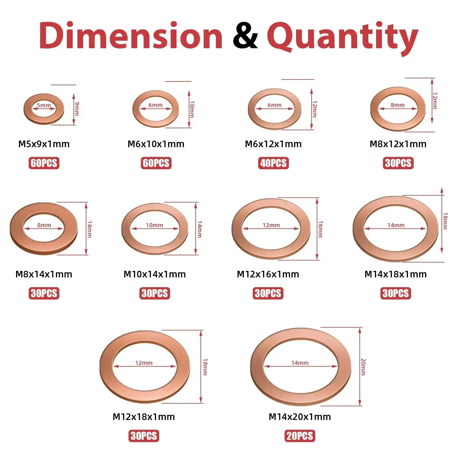 Must Have Pro Grade Copper Washer Set 360 Pcs With 10 Metric Sizes M5 M6 M8 M10 M12 M14 Flat Sealing Washers For Oil Drain Plug Automotive Plumbing Hydraulic Fuel And High Temperature Systems - Image 7