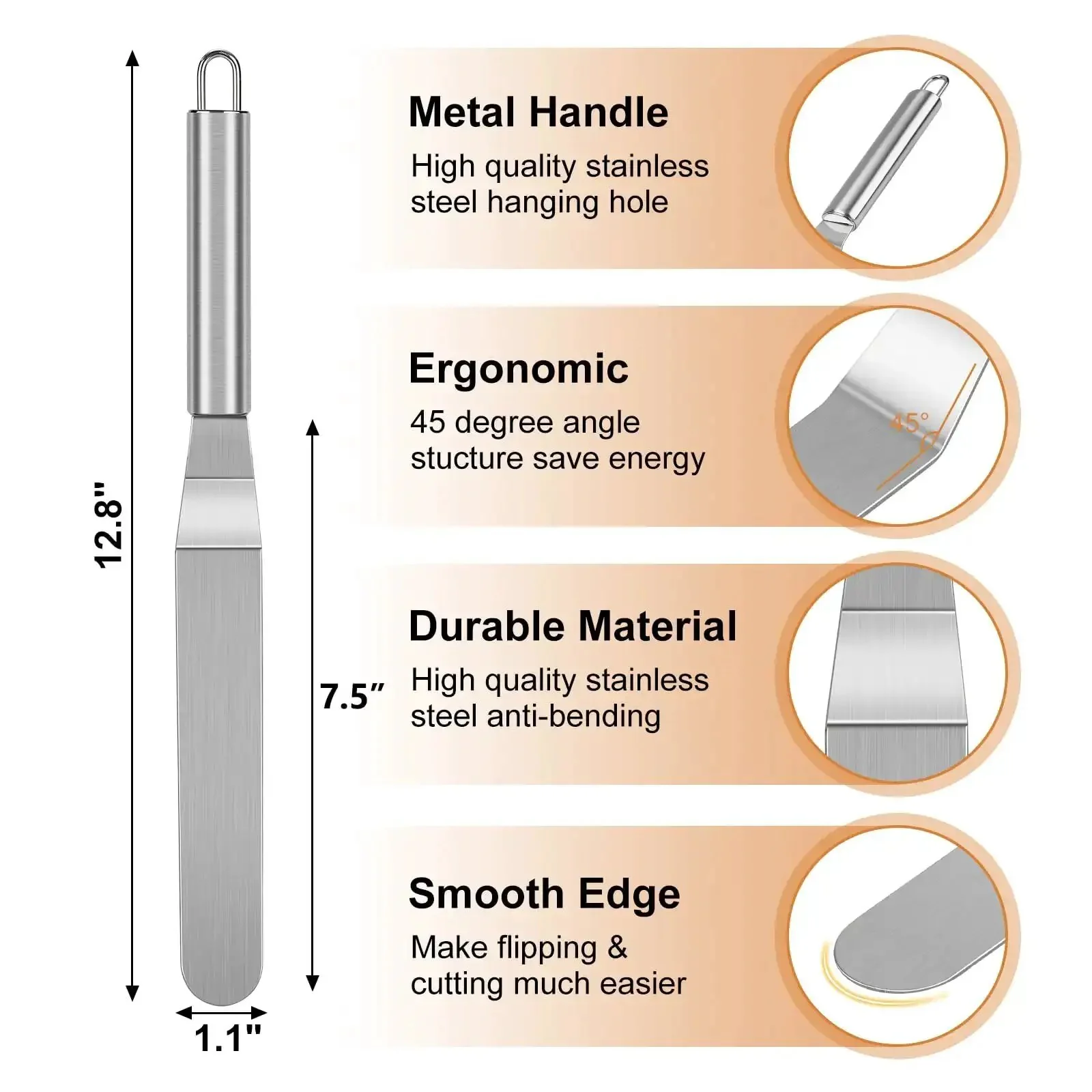 Must Have Pro Grade Crepe Spreader And Spatula Kit Set 12 Inch Curved Offset Spatula 7 Inch And 5 Inch T Shaped Batter Spreaders Stainless Steel Pancake Tool Crepe Turner Sticks Fits Any Crepe Pan Pack Of 3 - Image 8