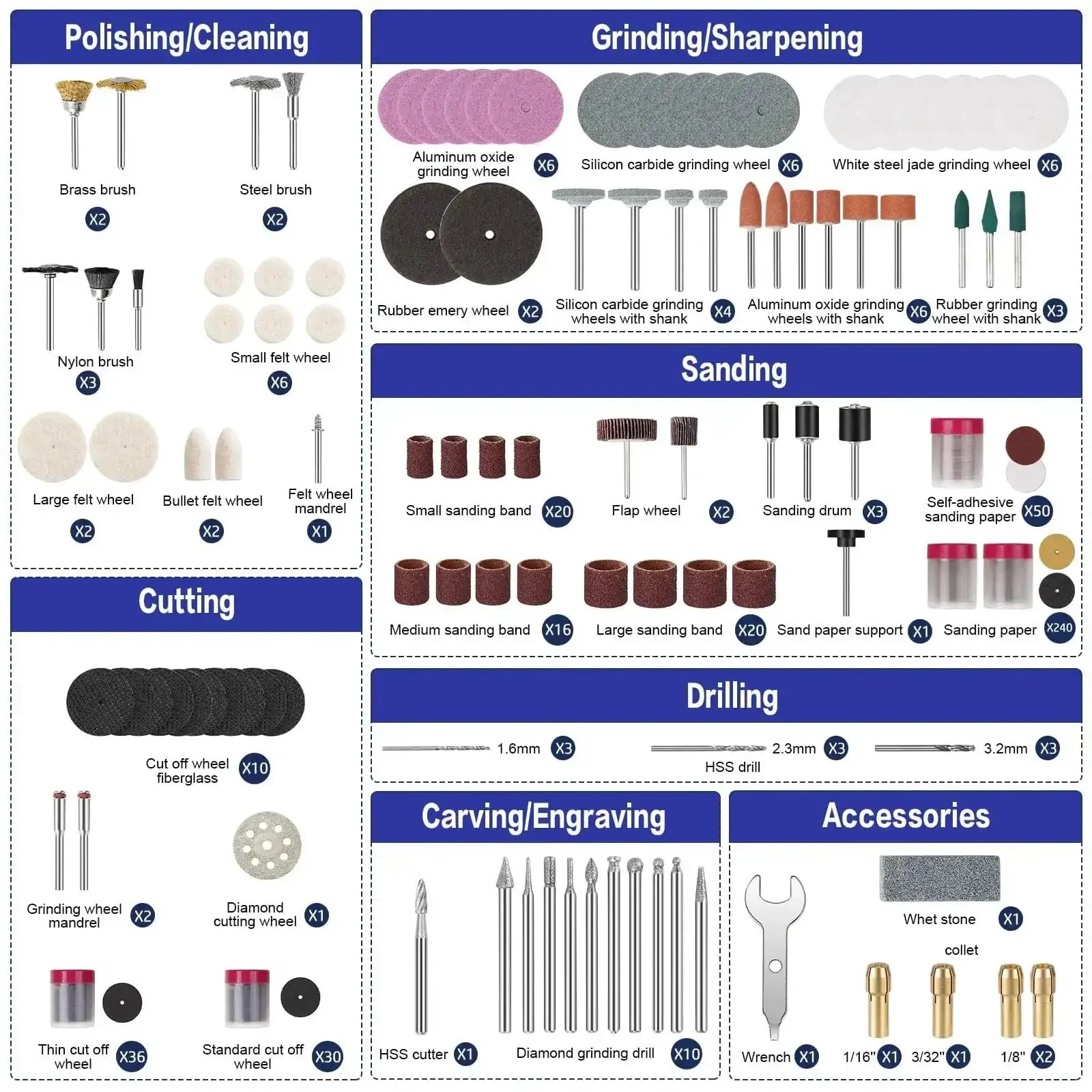 Must-Have Rotary Tool Bits Kit For Dremel And Other Brands, 508-Piece Universal Set With One Eighth Inch Shanks For Sanding, Drilling, Polishing, Carving, Grinding And Finishing - Image 8