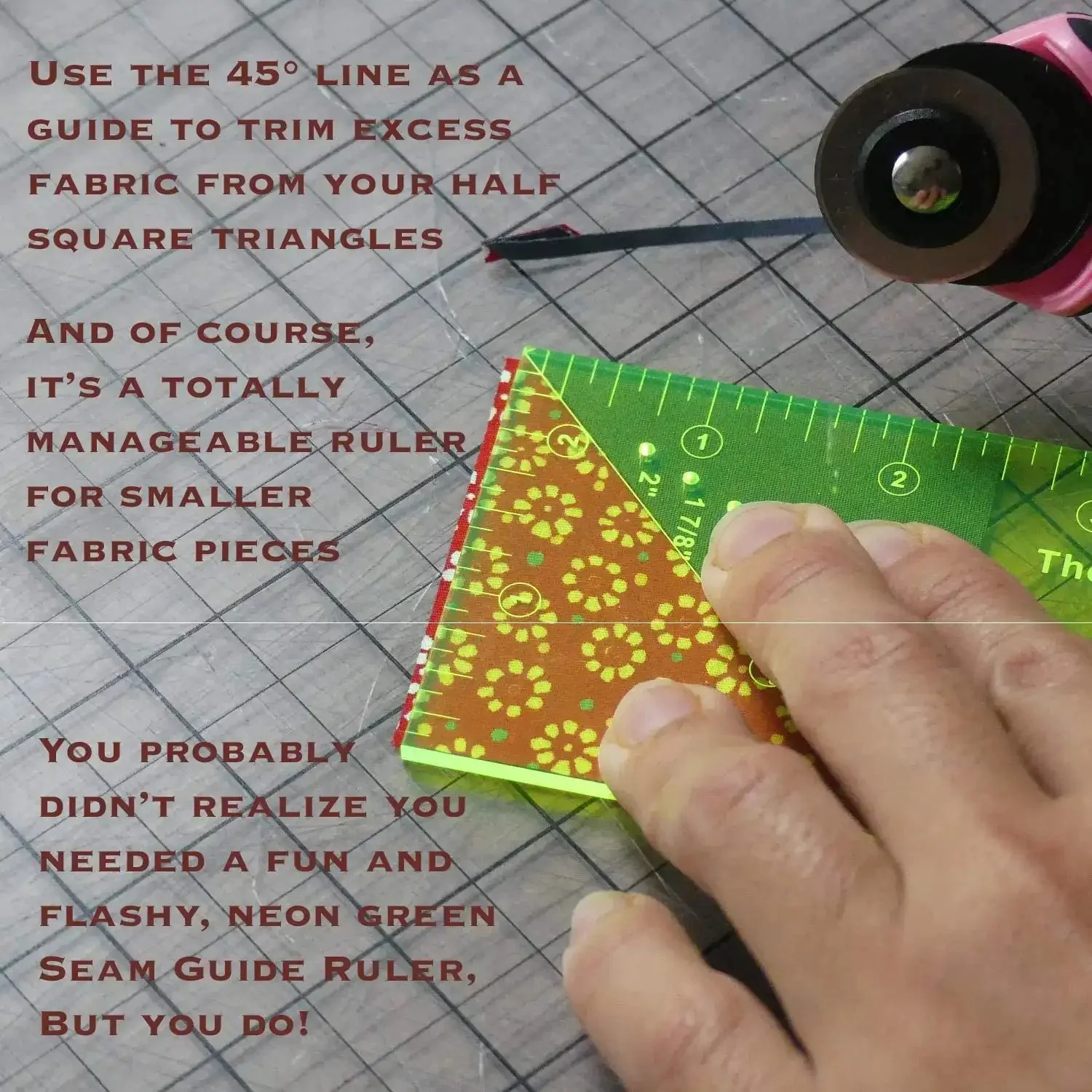 Must Have Seam Allowance Ruler And Magnetic Guide For Sewing Machines, Perforated Ruler For Precise One Eighth Inch To Two Inch Hems, Includes One Quarter Inch Pivot Point And Forty Five Degree Trim Line, Green Accessory For Quick, Consistent Seams - Image 3