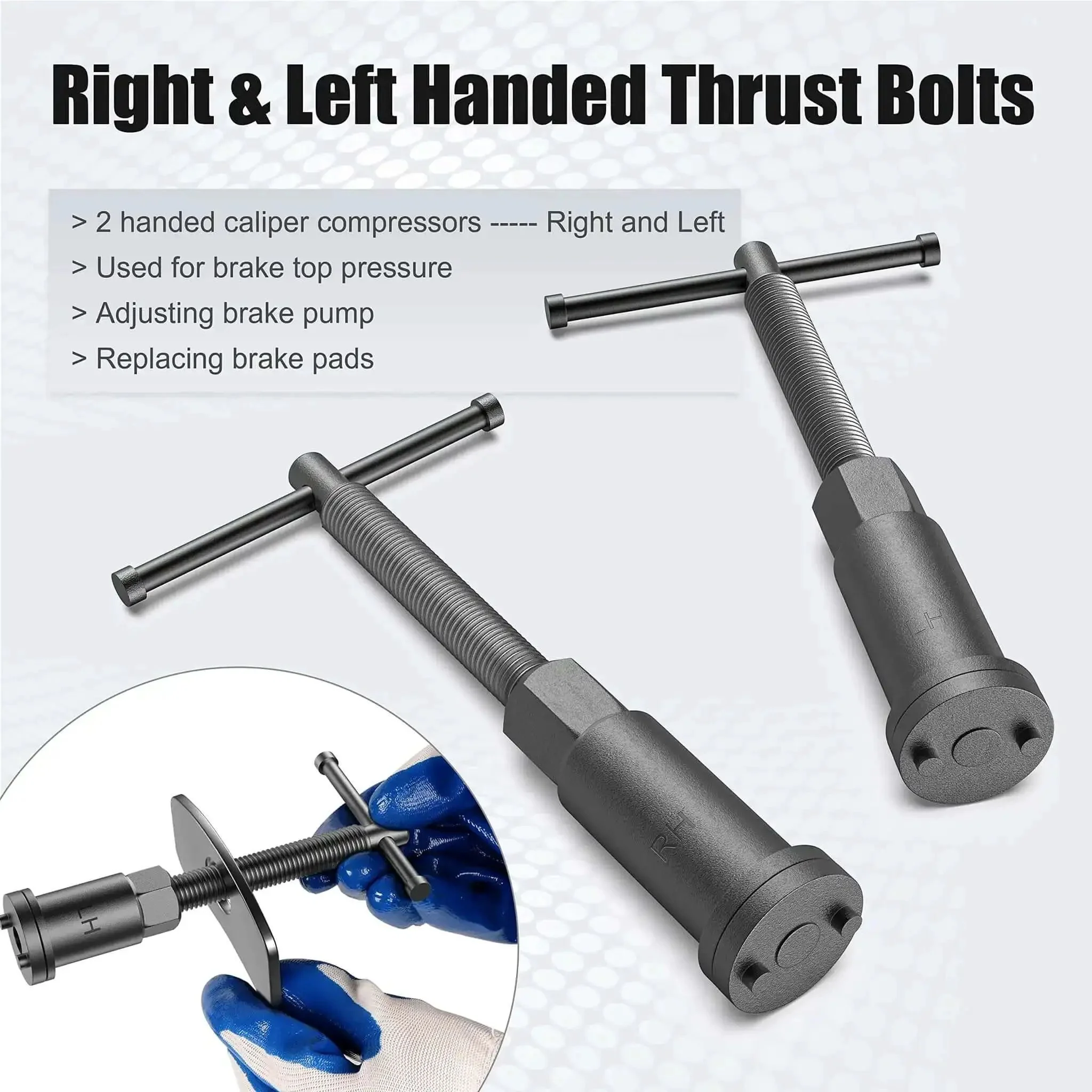 Must Have Universal Disc Brake Caliper Wind Back Tool And Piston Compression Set 26 Piece Blue Kit With Adapters Thrust Bolts Retaining Plates Hooks And Gloves For Quick Easy Brake Service - Image 6