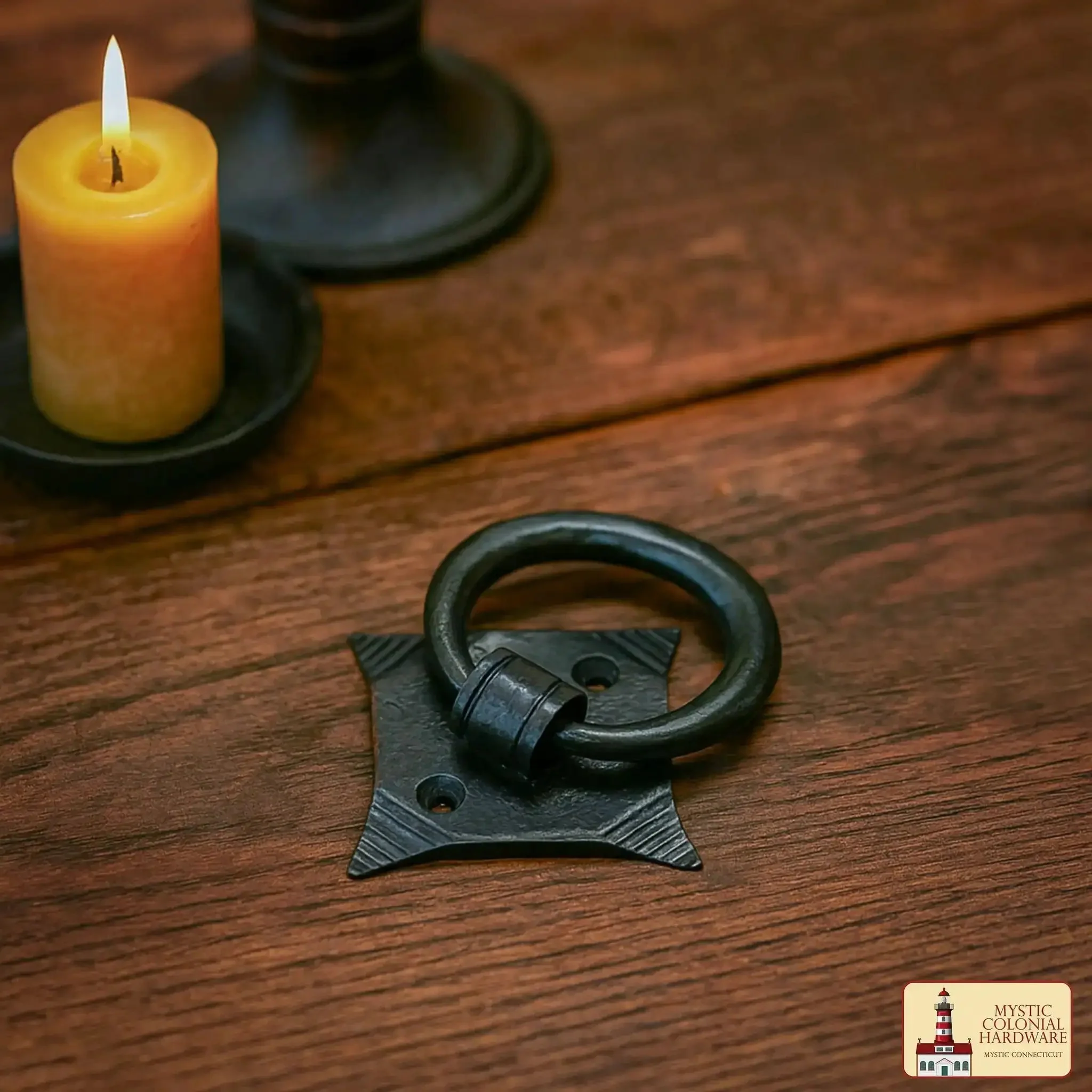 Mystic Colonial Cast Iron Ring Pull Handles With Screw Blackened Hammered Finish Antique Cabinet Hardware For Cabinets Drawers And Cupboards Rustic Farmhouse Style Two And Three Eighths Inch Square - Image 8