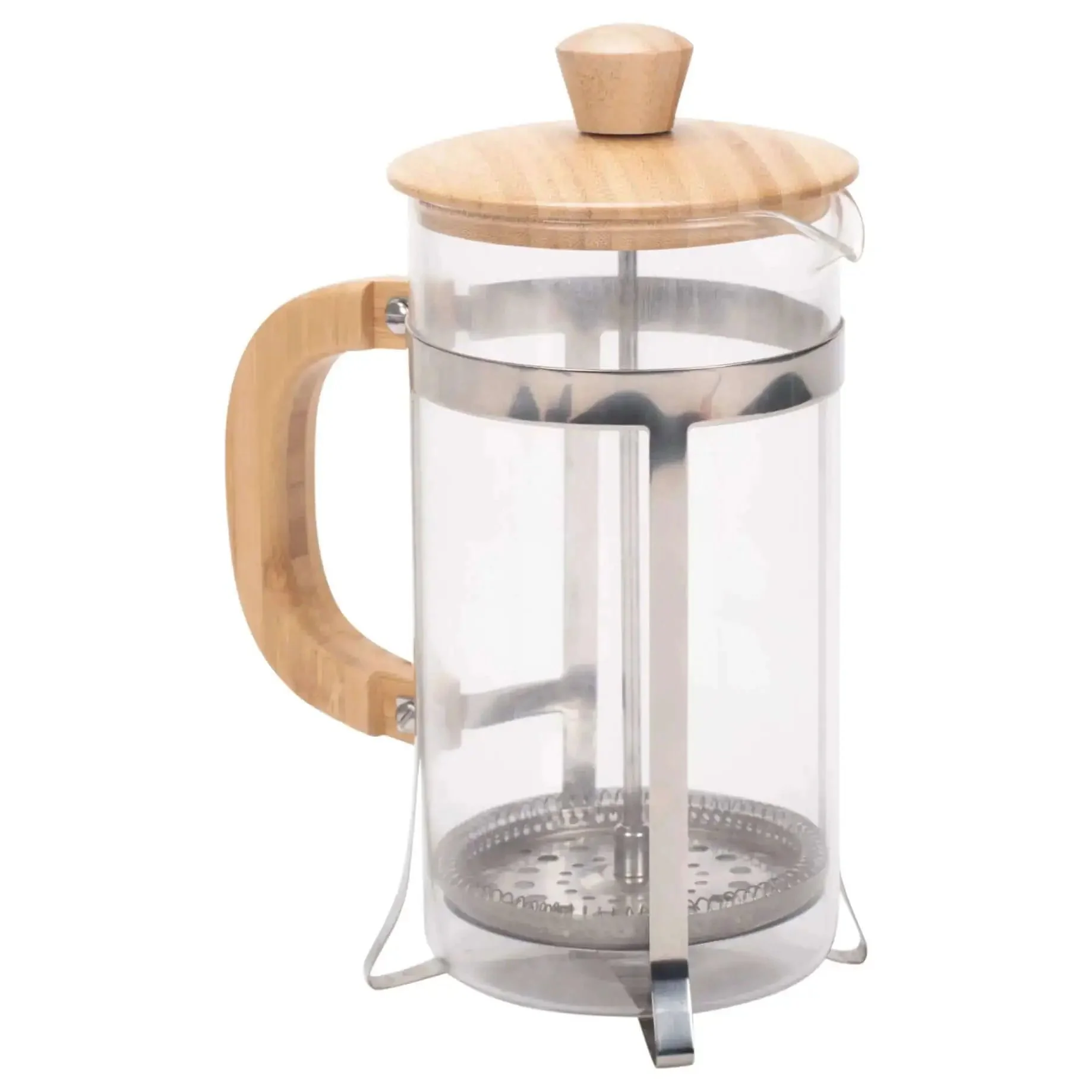 Natural Grain Glass And Bamboo 1 Liter French Press Coffee And Tea Maker With Removable Glass Carafe Easy Clean Design Three Layer Stainless Steel Filter That Traps Tiny Grounds Big Capacity For Coffee Or Loose Leaf Tea