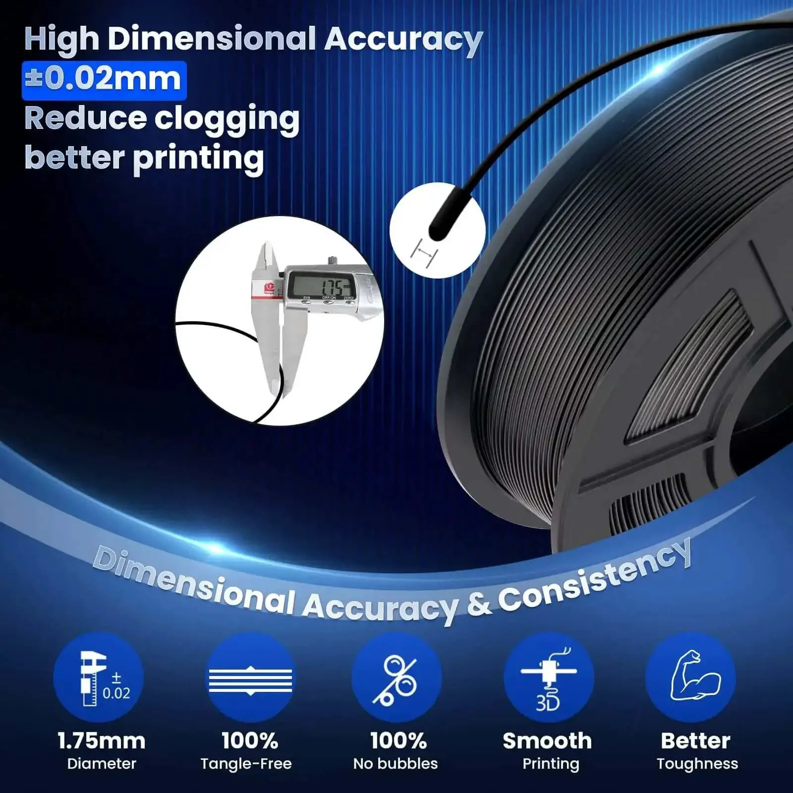 Neatly Wound PLA Plus 1.75mm Filament Dual Pack, 2 Spools Of 1 Kg Each, For Most FDM 3D Printers, Dimensional Accuracy Plus Minus 0.02mm, Black And White, High Print Quality, No Knot, Great Layer Details - Image 3