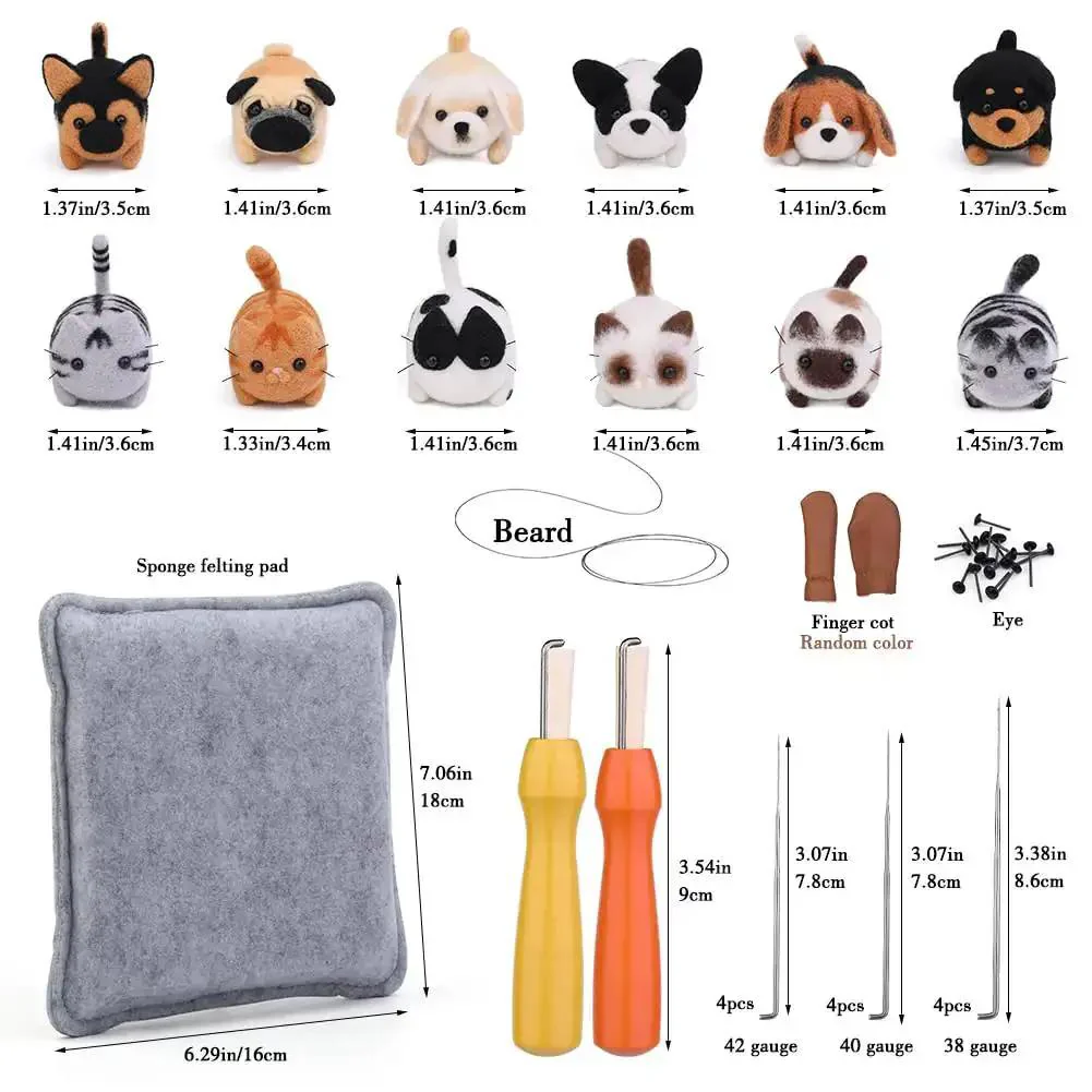 Needle Felting Kit For DIY Craft Lovers Dope 12 Piece Starter Set With Wool Instructions 12 Felting Needles Premium Felt Mat And Supplies To Create Cute Cat And Dog Figures For Home Decor - Image 7