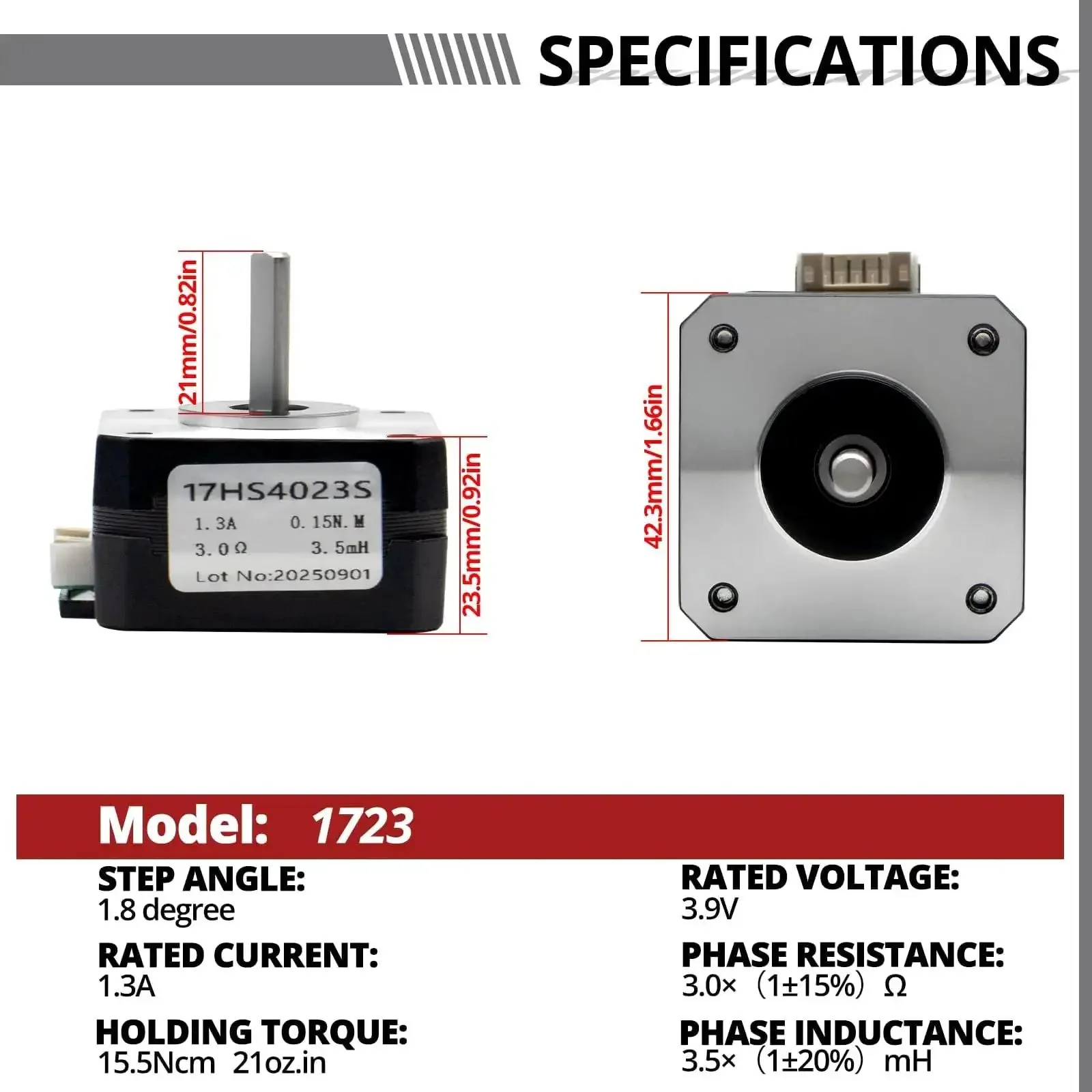 Nema 17 Bipolar Stepper Motor 1.3A 15.5Ncm Torque 1.8 Degree Step 4 Lead With 1m Cable And Connector For DIY 3D Printing And CNC Projects Ideal For Precise Automation Smooth Microstepping And Reliable Performance - Image 6