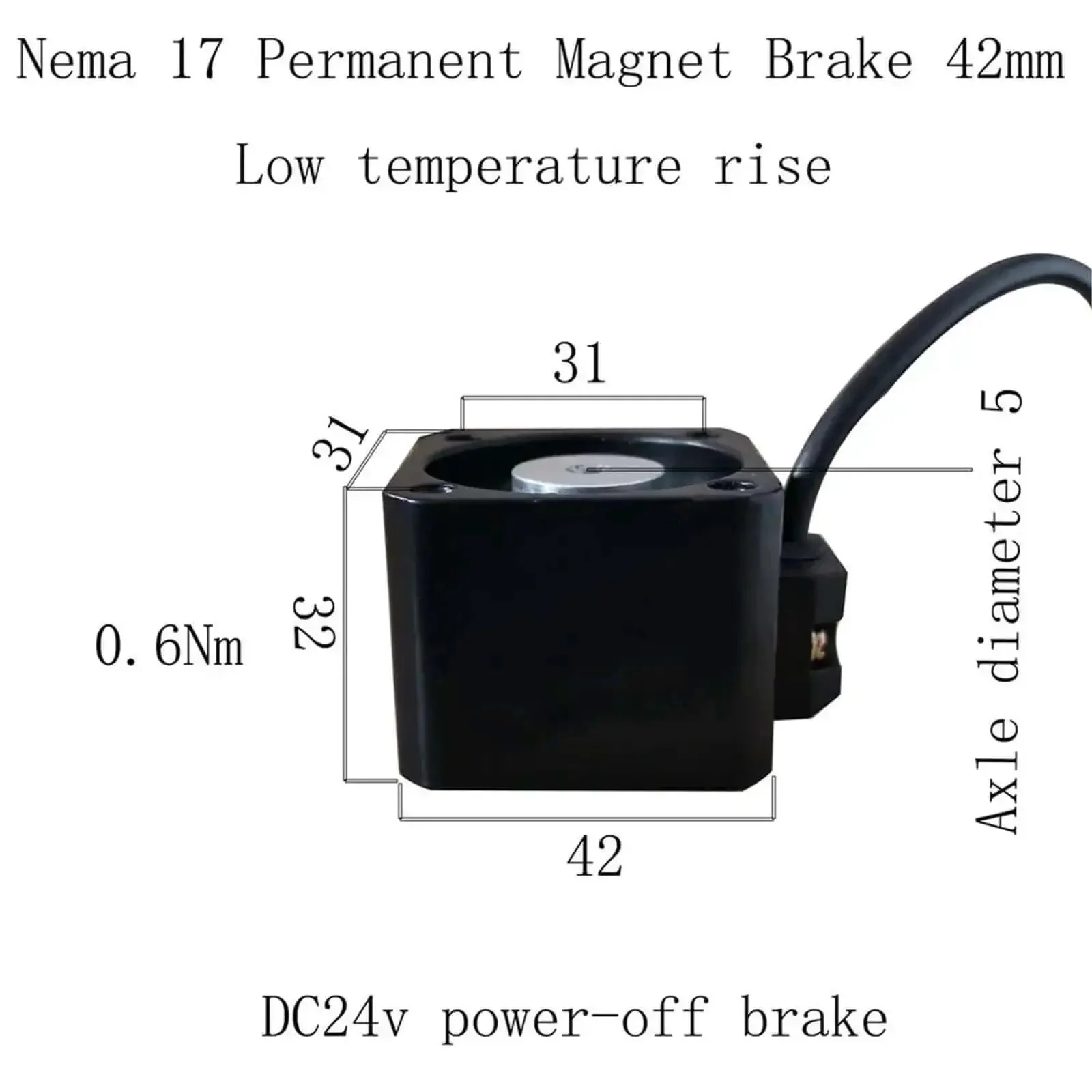 Nema 17 Stepper Motor With Power Off Brake, 24V DC, 42mm Square Frame, Permanent Magnet Brake Delivers 0.6Nm Torque, 5mm Shaft, Go To CNC, 3D Printing, And Robotic Projects - Image 6