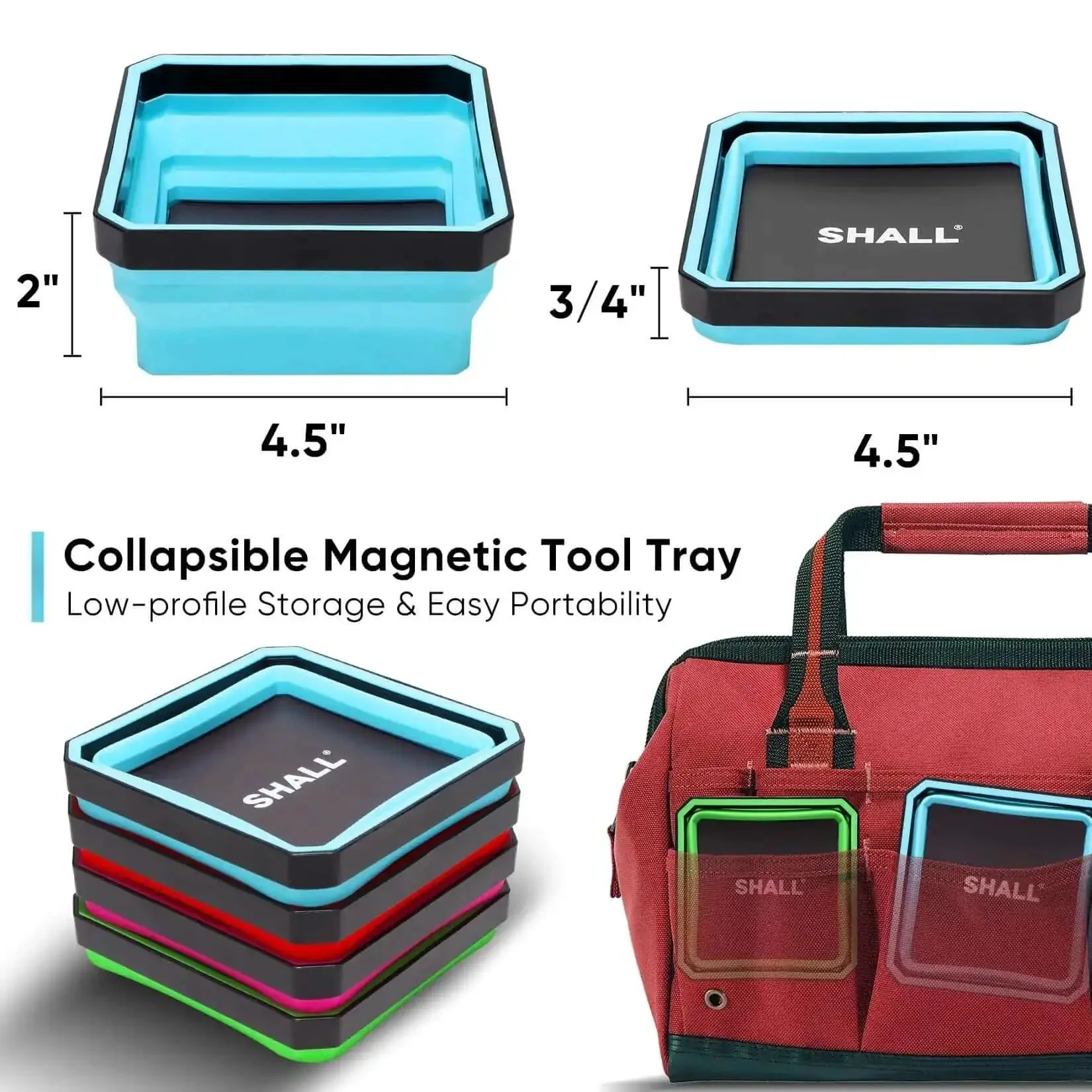 New Version Collapsible Magnetic Parts Tray Set Four Pack With Four Point Five Inch Square Silicone Foldable Bowls And Dual Sided Magnetic Base Magnetic Tool Trays For Screws Bolts Nuts Washers Pins And Small Metal Parts - Image 4