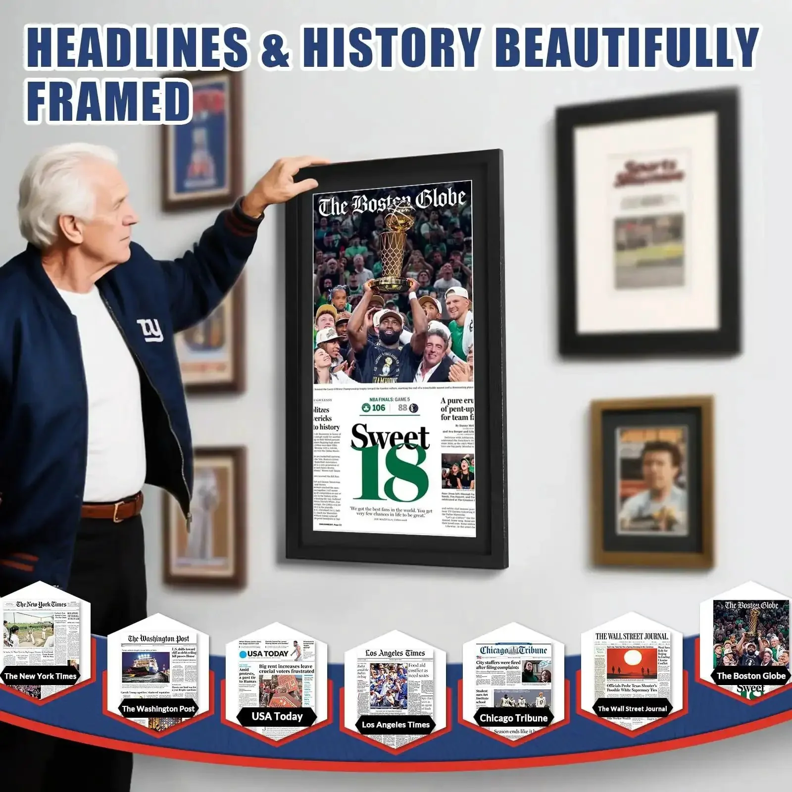 Newspaper Display Frame Set Premium Wood With Clear Acrylic Panel Fits 11 By 22 Up To 13 By 24 Newspapers Wall Mount Or Tabletop Stand Black 3 Pack Slick Gift For Collectors And Home Office Decor - Image 4