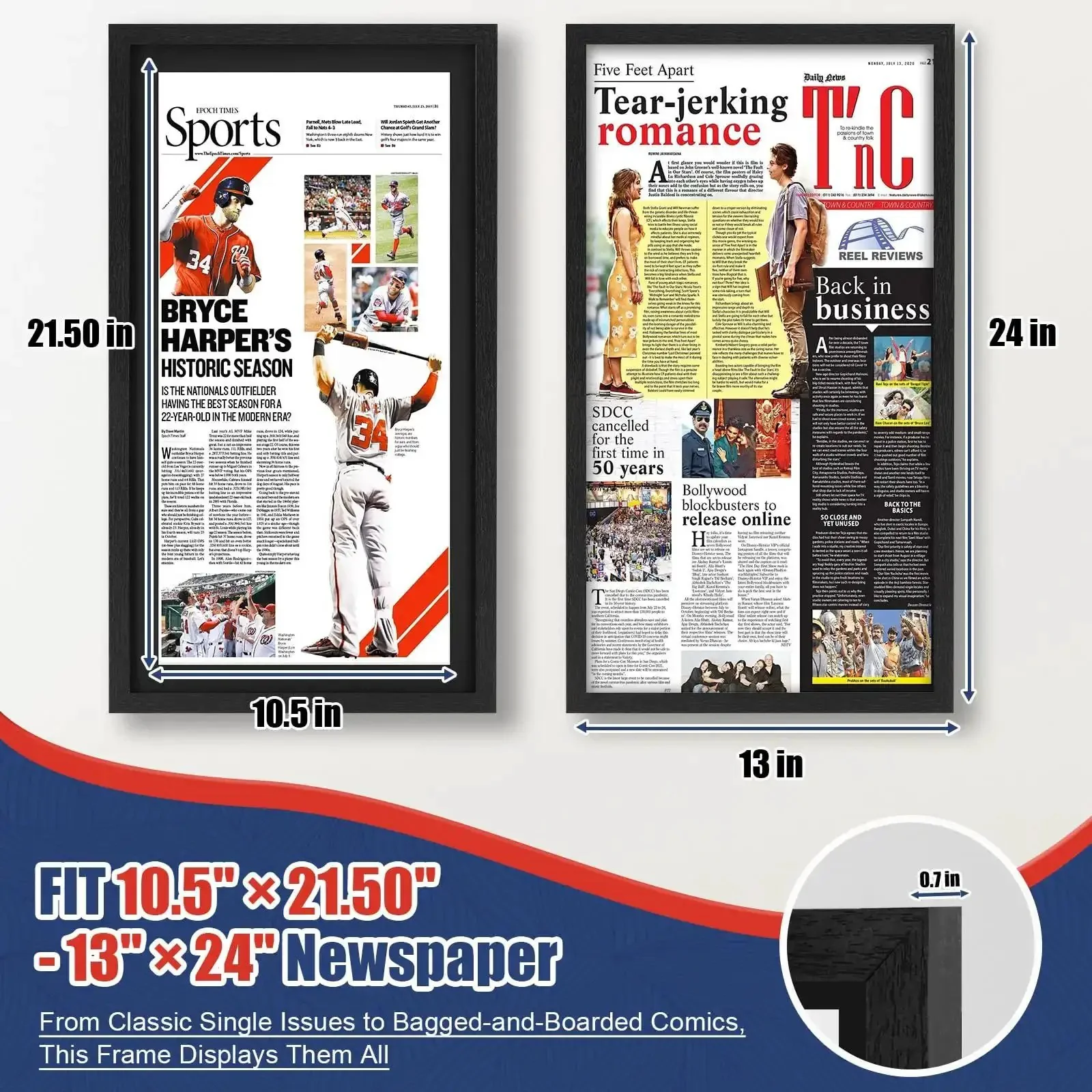 Newspaper Display Frame Set Premium Wood With Clear Acrylic Panel Fits 11 By 22 Up To 13 By 24 Newspapers Wall Mount Or Tabletop Stand Black 3 Pack Slick Gift For Collectors And Home Office Decor - Image 7