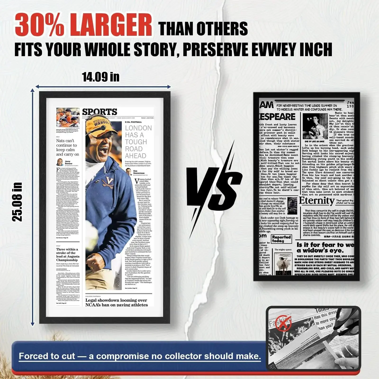 Newspaper Display Frame With Premium Wood And Acrylic Panel, Wall Mount Or Tabletop Stand, Fits 10.5 By 21.5 Inches To 12.99 By 23.98 Inches Front Pages, Ideal Home Office Decor And Collector Gift, White - Image 6