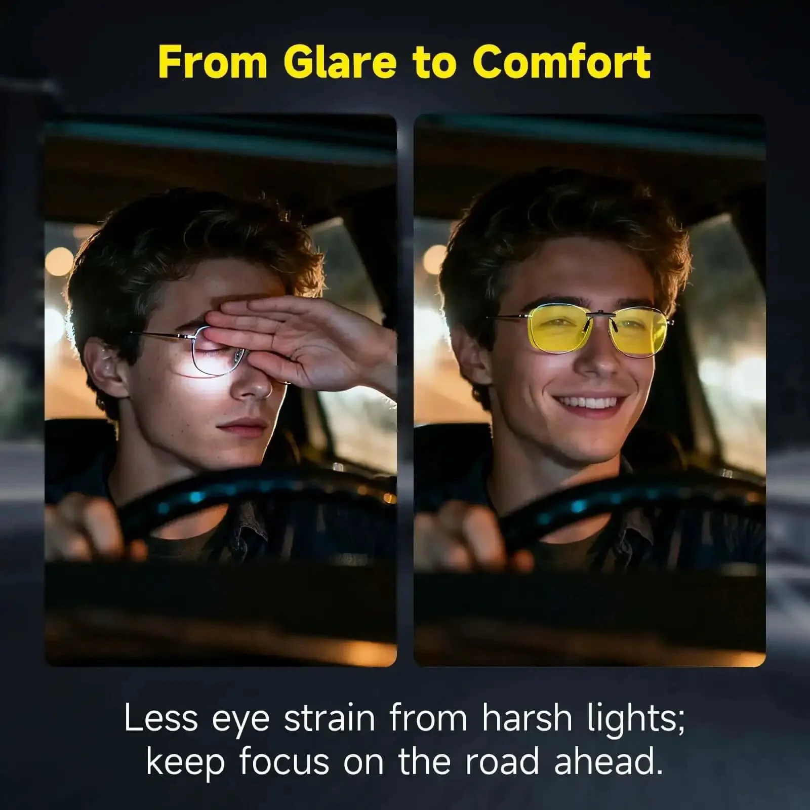 Night Vision Clip On Glasses 2 Pack Polarized Yellow Lens UV400 Anti Glare Driving Clip Over Prescription Glasses 57x40mm - Image 7