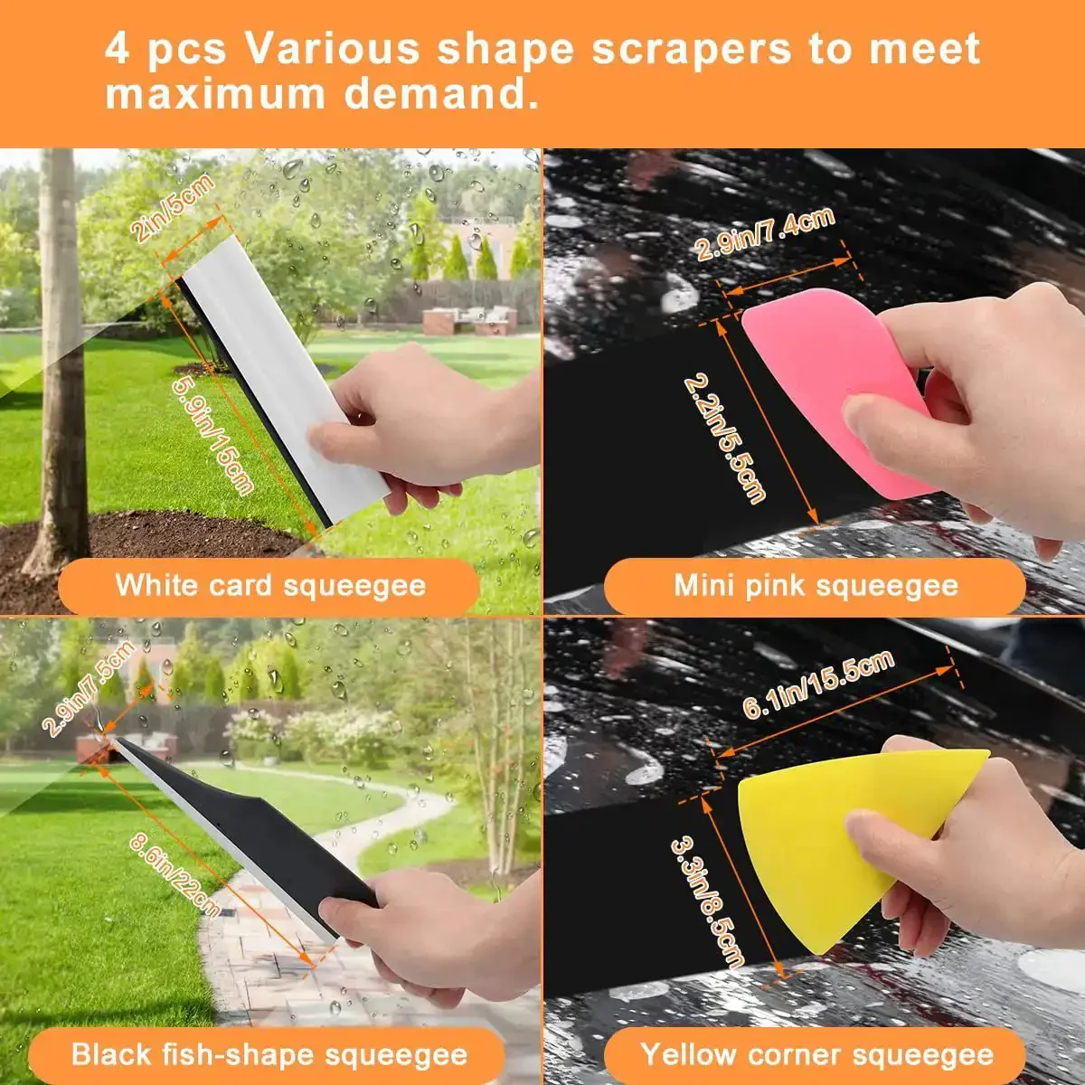 Nine Piece Car Window Tint Tools Kit With Blue Rubber Squeegee And Soft Cloth White Card Squeegee Yellow Corner Squeegee Black Fish Shape Squeegee Mini Pink Squeegee Tint Removal Blade Carving Knife And 500ml Spray Bottle For Easy Film Install - Image 7