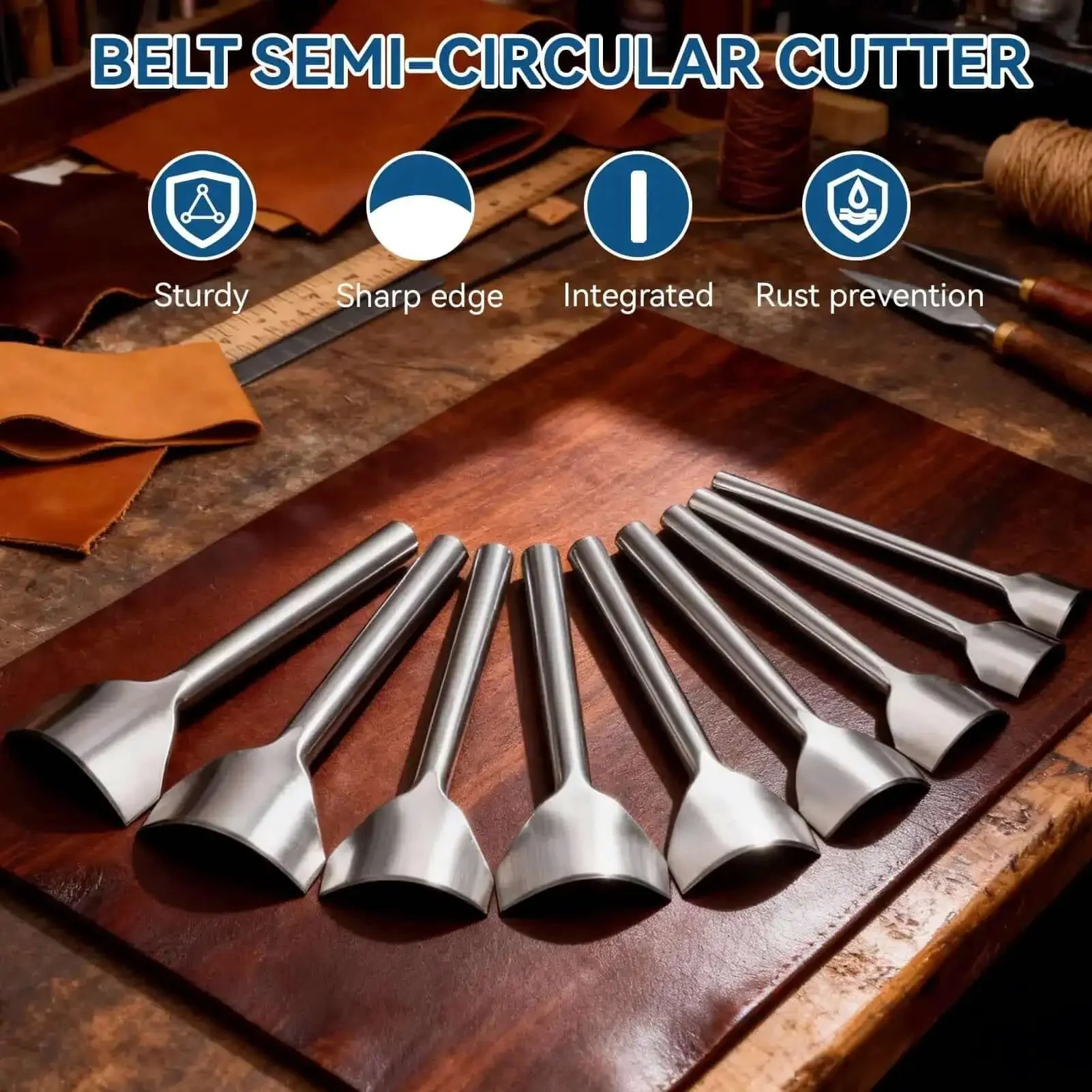 Nine Piece Half Round Leather Punch Set From 10mm To 50mm For Belts Wallets Bags And Straps Durable Steel Arch Curve Punch Tool For DIY Leather Craft Projects And Enthusiasts - Image 7