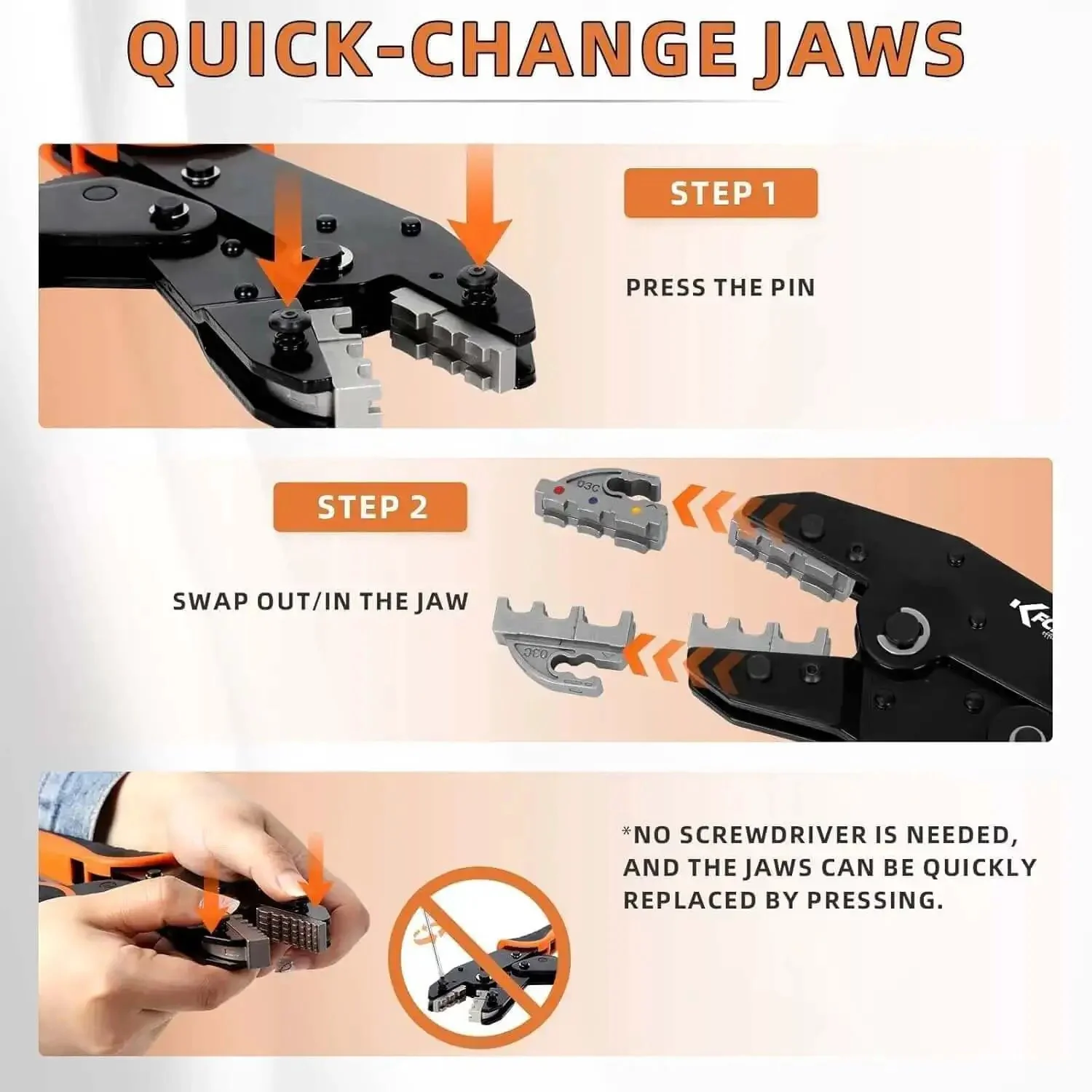 Nine Piece Ratcheting Crimping Tool Set With Seven Interchangeable Dies And Wire Stripper For AWG 22 To 2 And Zero Point Five To Thirty Five Square Millimeters Terminals Ferrules Heat Shrink Open Barrel Insulated And Non Insulated Connectors For Solar - Image 4