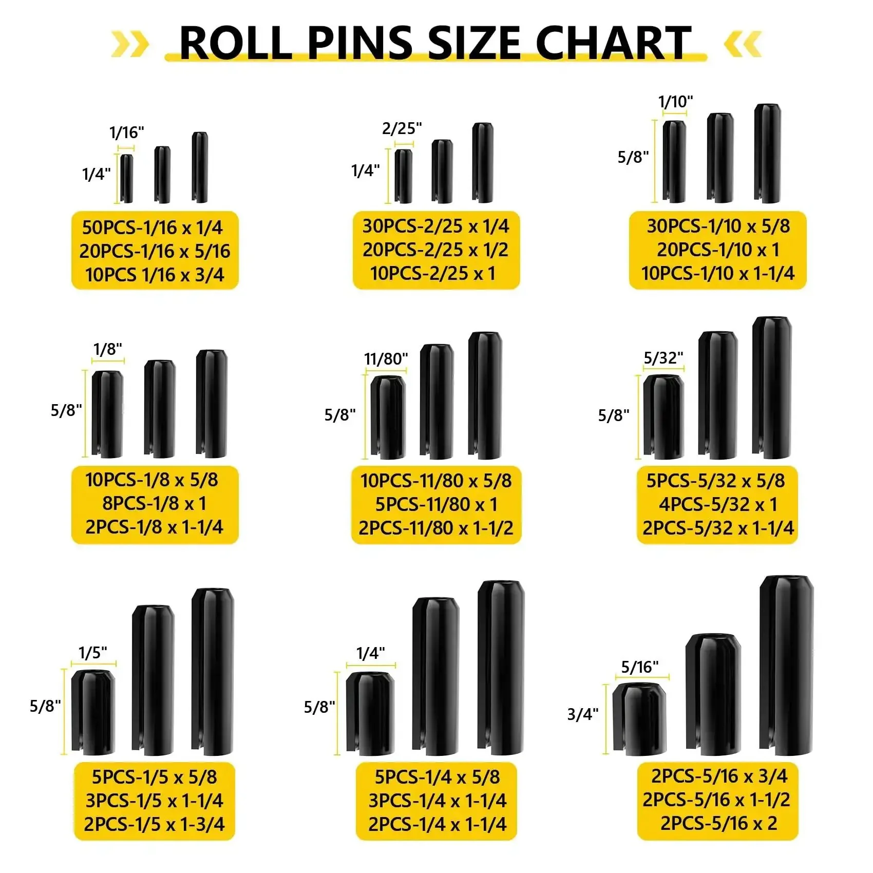 Nine Size 65Mn Steel Black Roll Pin Set For Home And Auto Repairs, Durable High Hardness Roll Pins For Quick Fixes On Housings And Linkages, Ready To Use Assortment For DIYers And Pros - Image 4