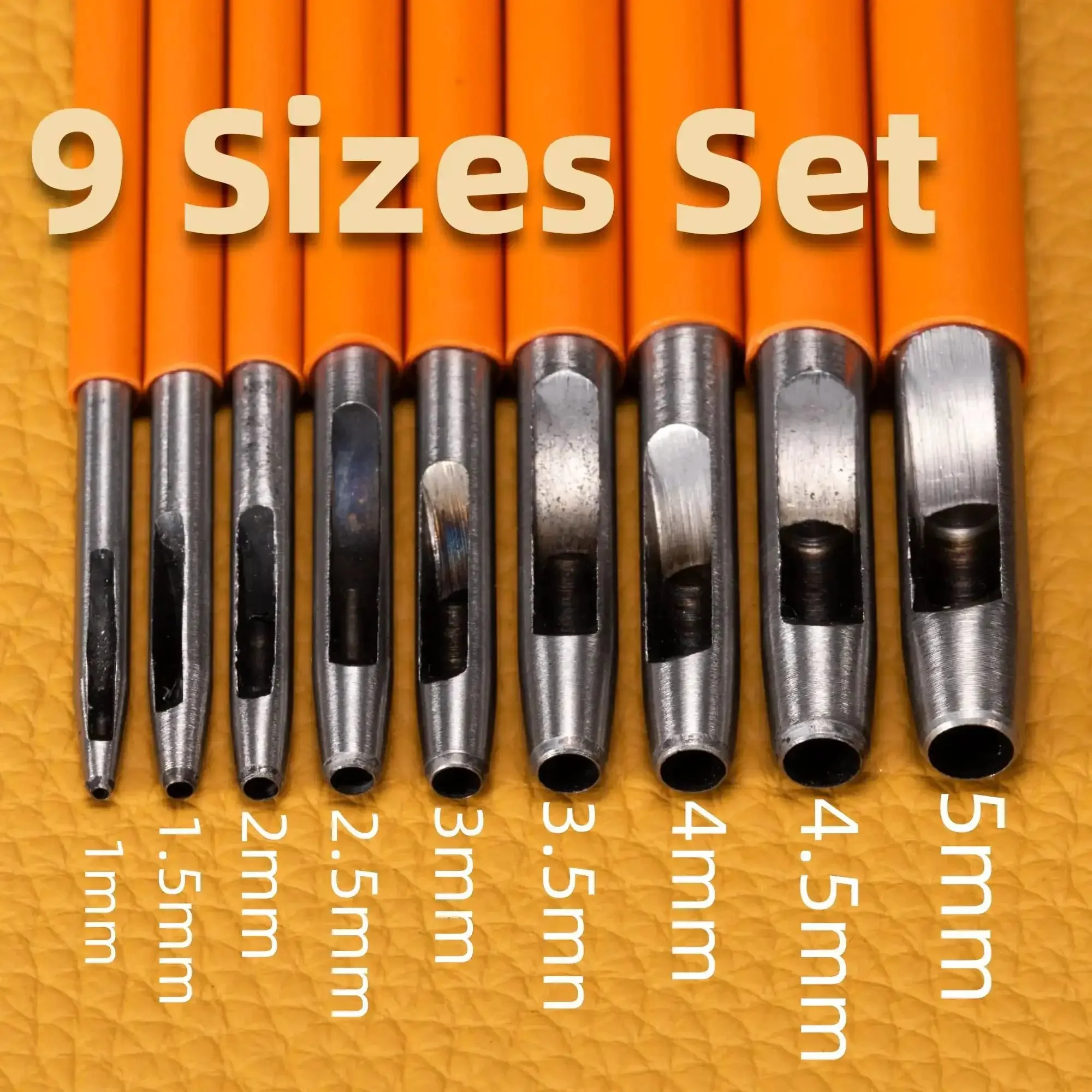 Nine Size Hole Punch Set For Leather Belts And Crafting Heavy Duty Steel With Quenching Process Includes 1mm To 5mm Holes For Precise Leather Work Durable Tool Kit For Pro Grade Belt Making - Image 4