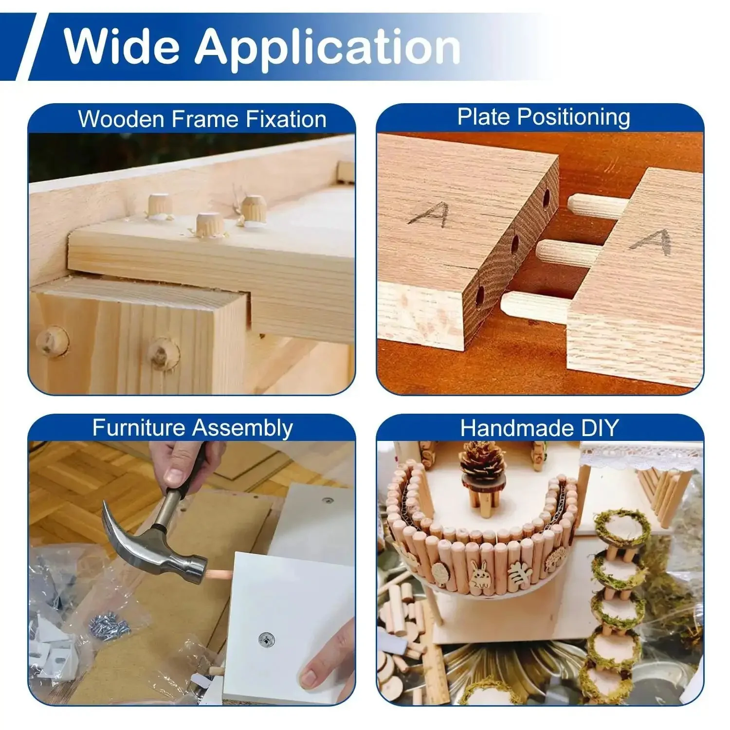 Nine Sizes 230 Piece Wood Dowel Kit With Fluted Twill Grooved Dowel Pins In One Quarter Inch, Five Sixteenths Inch, And Three Eighths Inch For Crafts, Furniture, Handy Diy Projects, Carpentry And Home Woodworking - Image 2