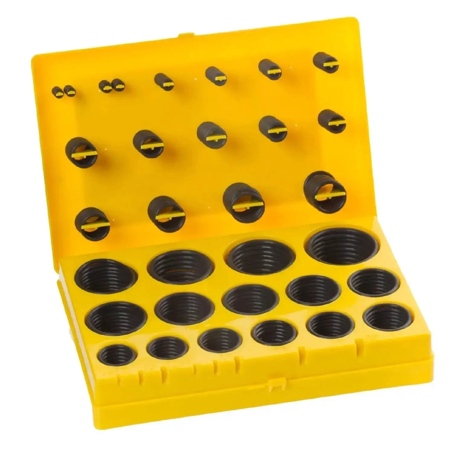 Nitrile Buna N O Ring Kit With 90A Durometer 382 Pieces In 30 Sizes AS568 Imperial In Sturdy Plastic Case For Automotive Marine Industrial Sealing And Maintenance Projects With Clear Size Label