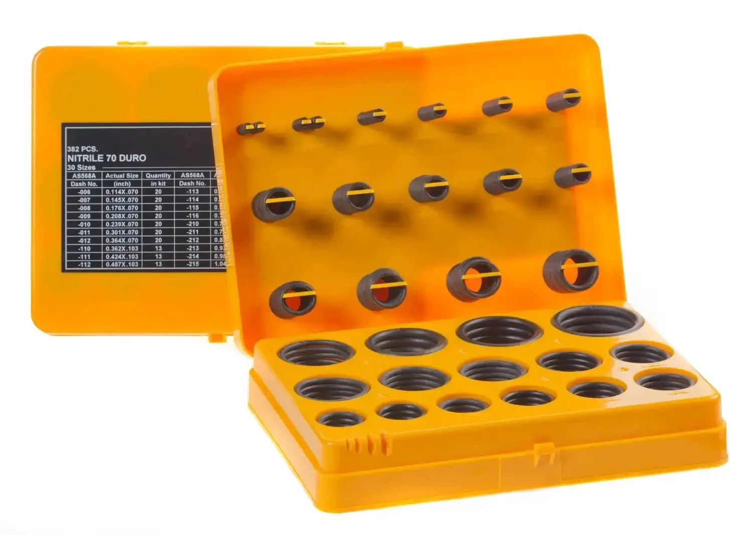Nitrile Buna N O Ring Kit With 90A Durometer 382 Pieces In 30 Sizes AS568 Imperial In Sturdy Plastic Case For Automotive Marine Industrial Sealing And Maintenance Projects With Clear Size Label - Image 2