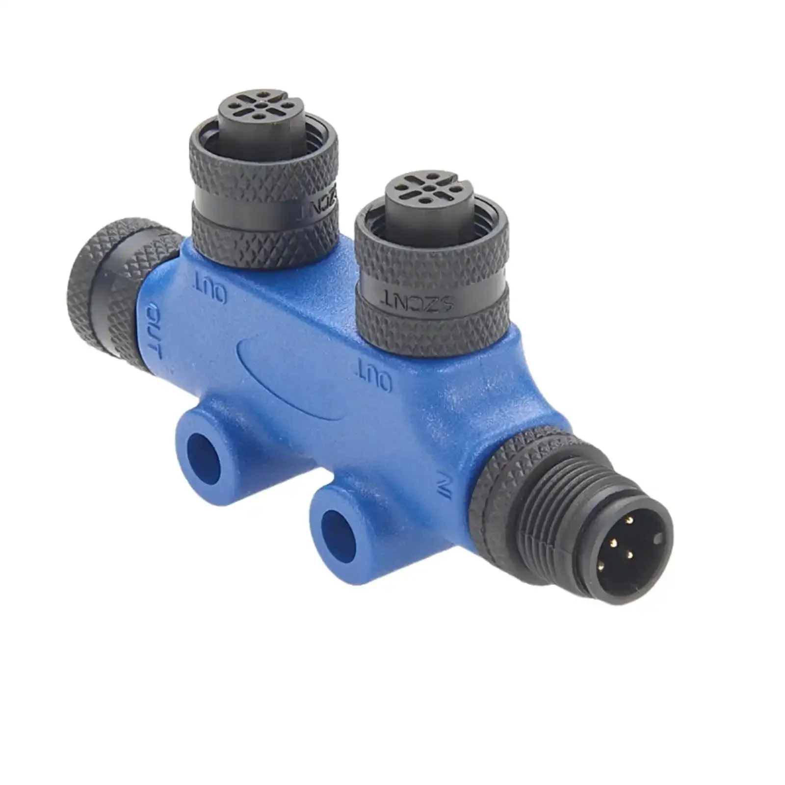 NMEA 2000 N2K T Connector Micro C M12 Backbone Tee Splitter 2 Port IP67 Waterproof Heavy Duty Marine Boat Tee For CAN Bus DeviceNet CANopen Sensor And Actuator Networks Blue - Image 3