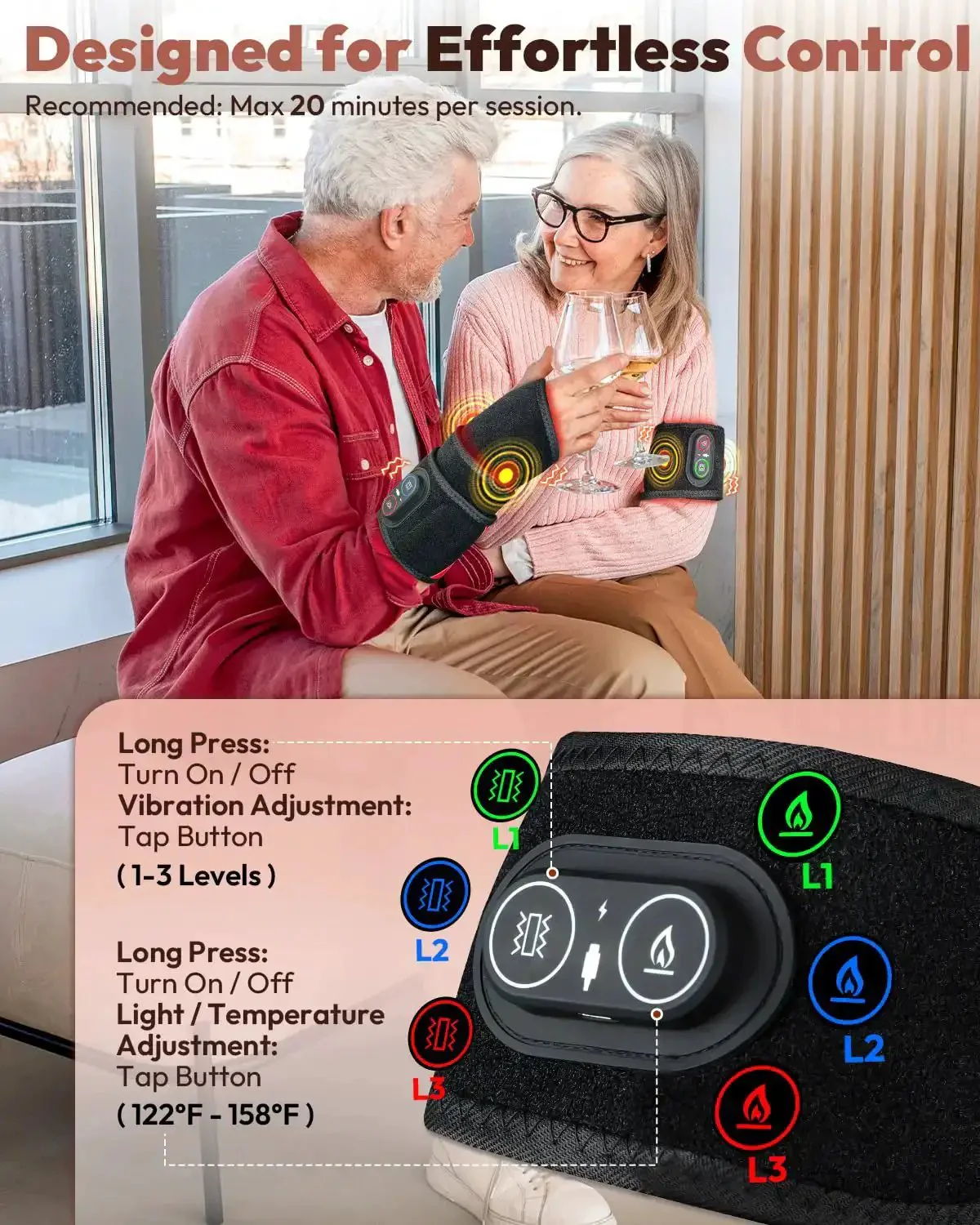 No Cords Red Light Therapy Wearable Wrist Massager With Infrared Heating Pad And Vibration, Dual 660nm And 850nm LEDs For Wrists Hands Arms Knees Feet Post Workout Pain Relief And Everyday Comfort - Image 4
