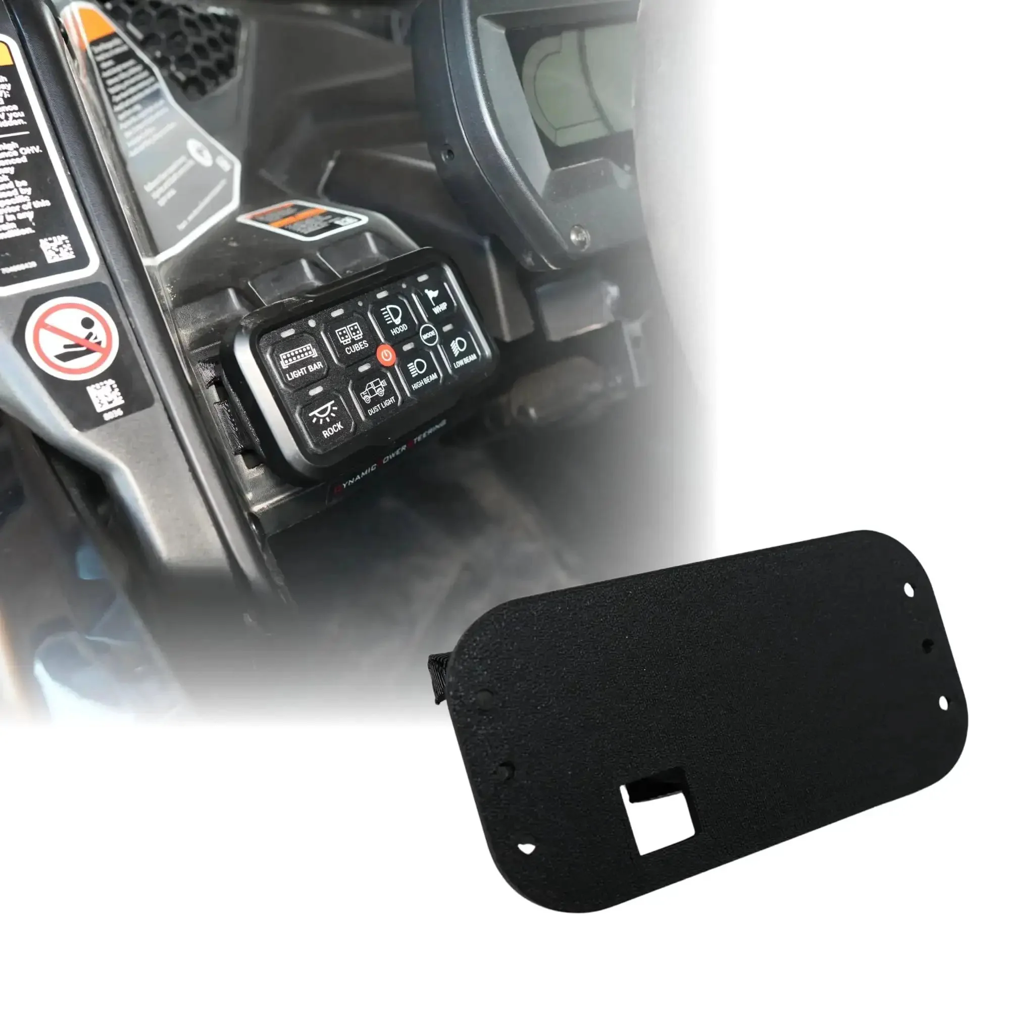 No Drill Dash Mount For 8 Gang Switch Panel Custom Fit For Can Am Maverick X3 Replaces Factory Rocker Panel With Secure Backplate And Damage Free Installation Easy UTV Upgrade For Off Road Cockpit