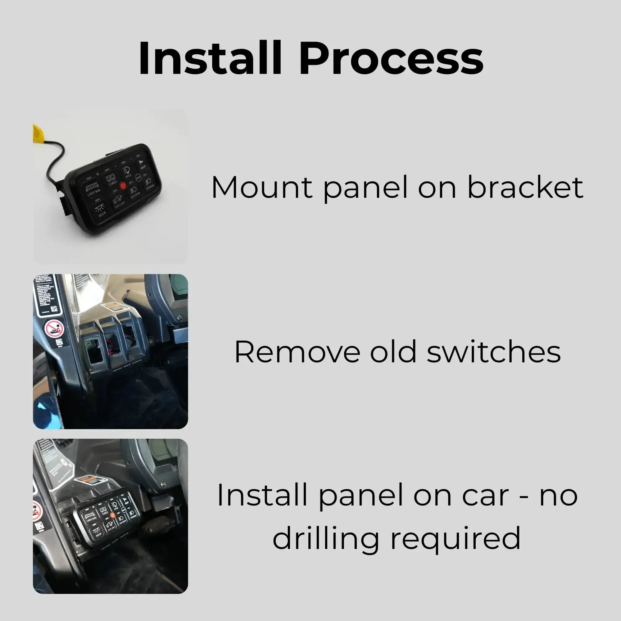 No Drill Dash Mount For 8 Gang Switch Panel Custom Fit For Can Am Maverick X3 Replaces Factory Rocker Panel With Secure Backplate And Damage Free Installation Easy UTV Upgrade For Off Road Cockpit - Image 4