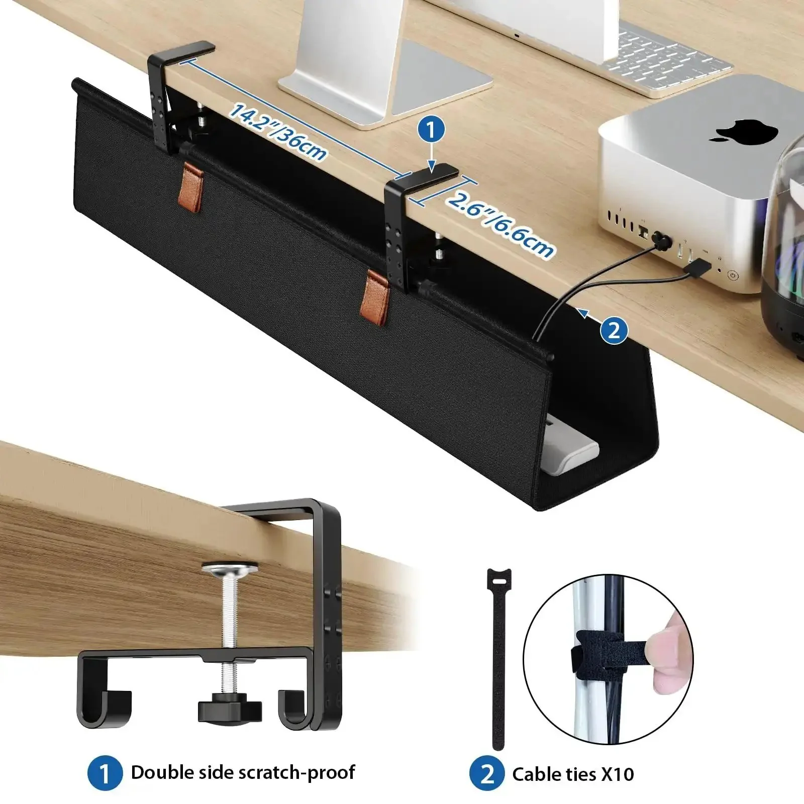 No Drill Under Desk Cable Management Tray 30 Inch Cord Organizer With Table Clamp Or Screw Mount, Durable Waterproof Fabric Cable Hiders For Office And Home, Keeps Cables Hidden And Workspace Clean - Image 7