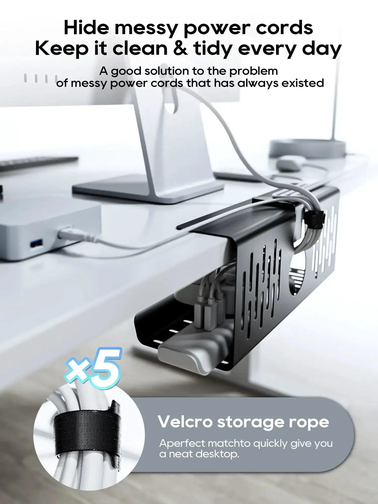 No Drill Under Desk Cable Management Tray With Clamp On Design, Heavy Duty Metal Wire Organizer For Office And Home, 13.8 Inch By 5.3 Inch By 4.7 Inch, Punch Free Desk Cable Tray, Black - Image 7