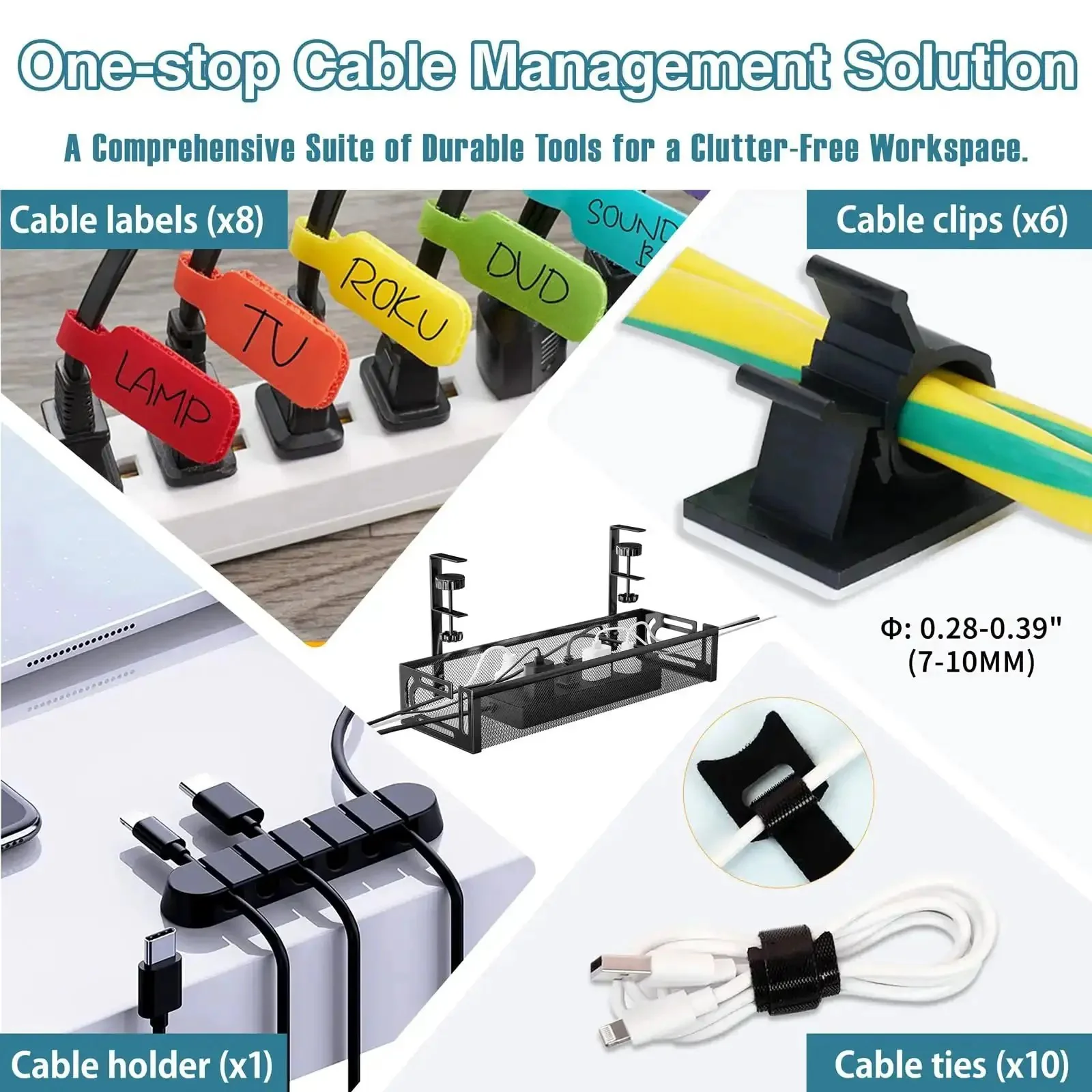 No Drill Under Desk Cable Tray With Clamp Mount Fifteen Point Seven Inch Cord Organizer For Table Carbon Steel Cable Management For Office Or Home Easy To Reposition Without Screws Black - Image 3