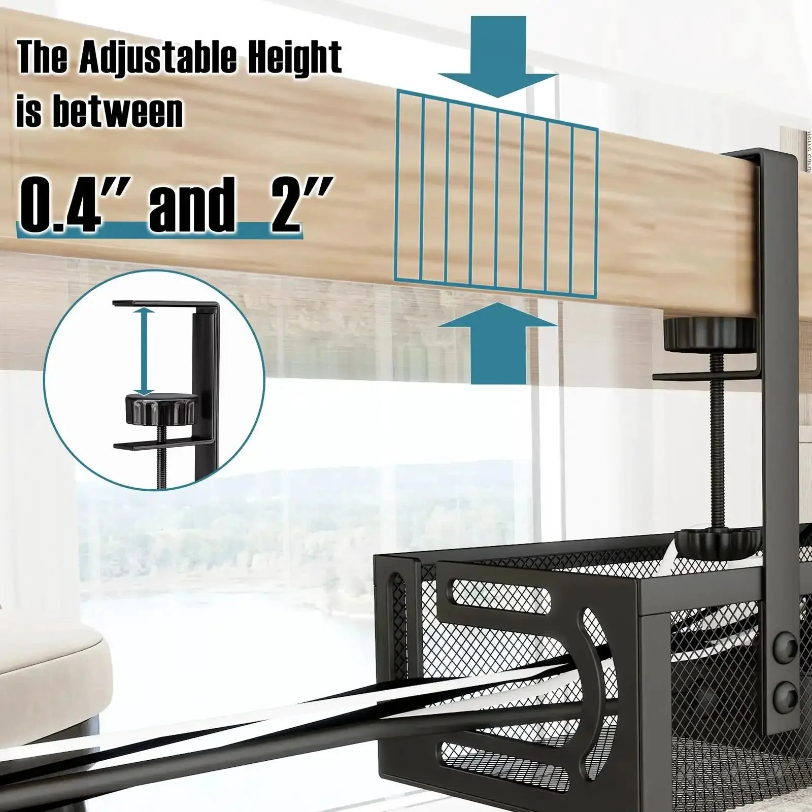No Drill Under Desk Cable Tray With Clamp Mount Fifteen Point Seven Inch Cord Organizer For Table Carbon Steel Cable Management For Office Or Home Easy To Reposition Without Screws Black - Image 7