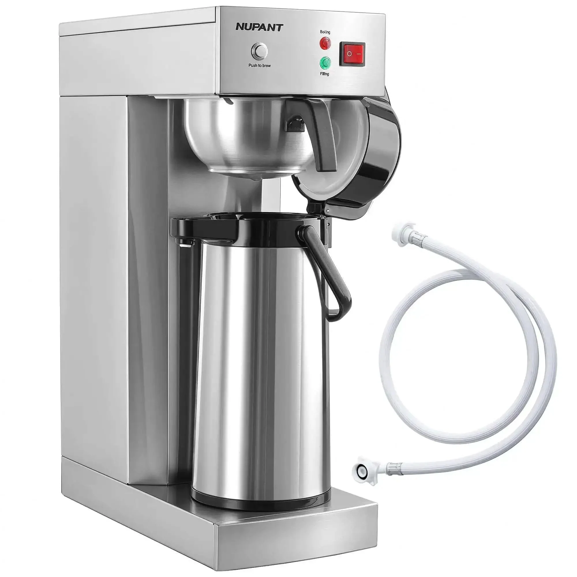 No-Fuss Auto-Filling Commercial Airpot Coffee Brewer 2.2L 74oz, Stainless Steel Thermal Carafe, 120V 1450W, Pour Over Dispenser, Keeps Coffee Hot All Day, Great for Restaurant Office Break Room