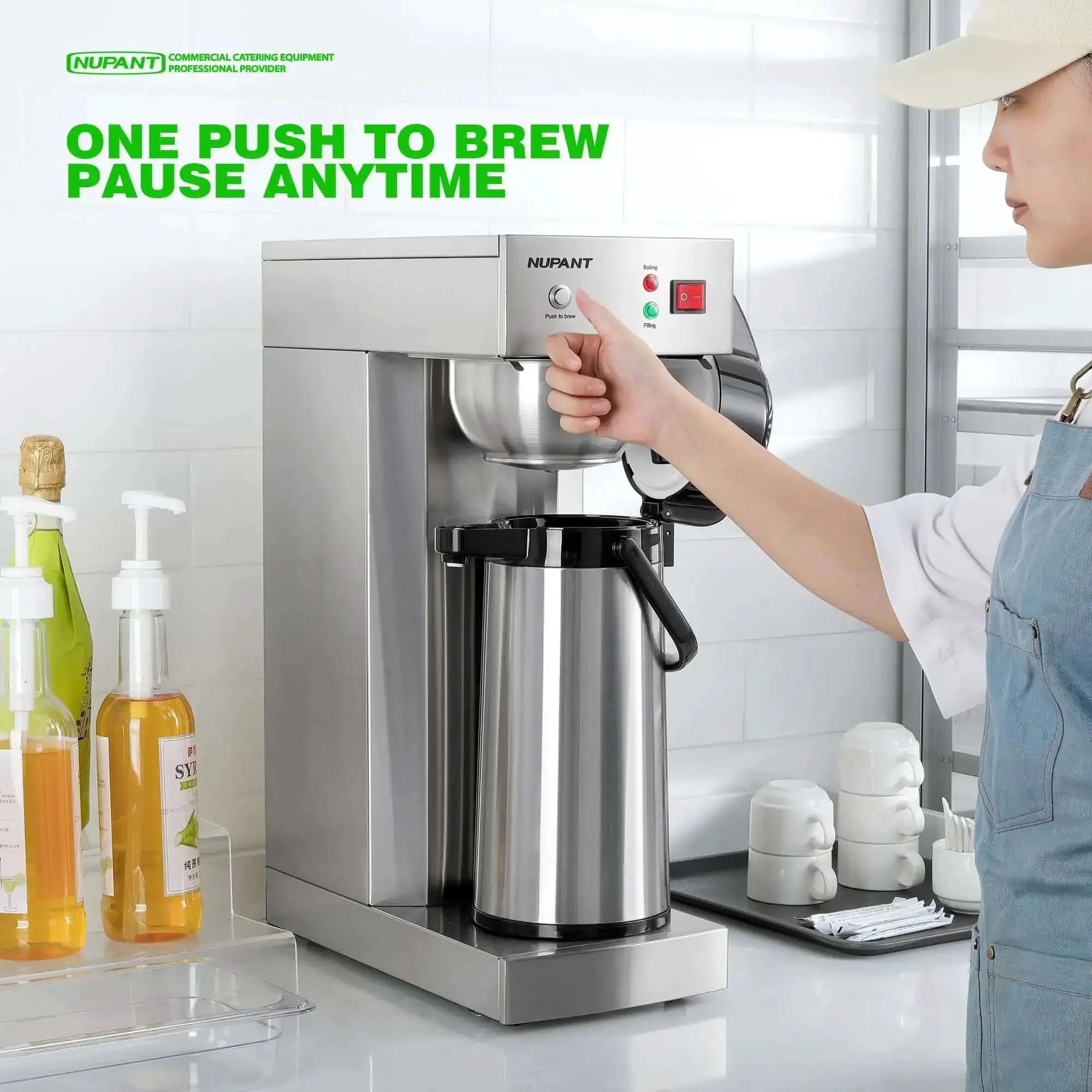 No-Fuss Auto-Filling Commercial Airpot Coffee Brewer 2.2L 74oz, Stainless Steel Thermal Carafe, 120V 1450W, Pour Over Dispenser, Keeps Coffee Hot All Day, Great for Restaurant Office Break Room - Image 4