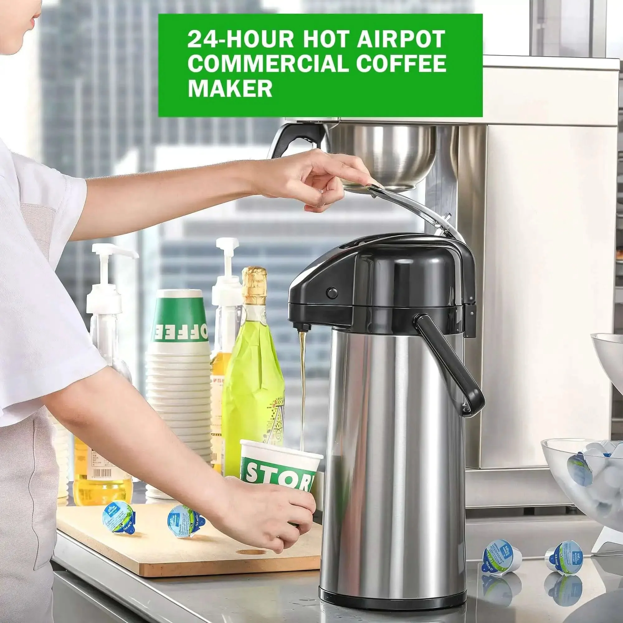 No-Fuss Auto-Filling Commercial Airpot Coffee Brewer 2.2L 74oz, Stainless Steel Thermal Carafe, 120V 1450W, Pour Over Dispenser, Keeps Coffee Hot All Day, Great for Restaurant Office Break Room - Image 5