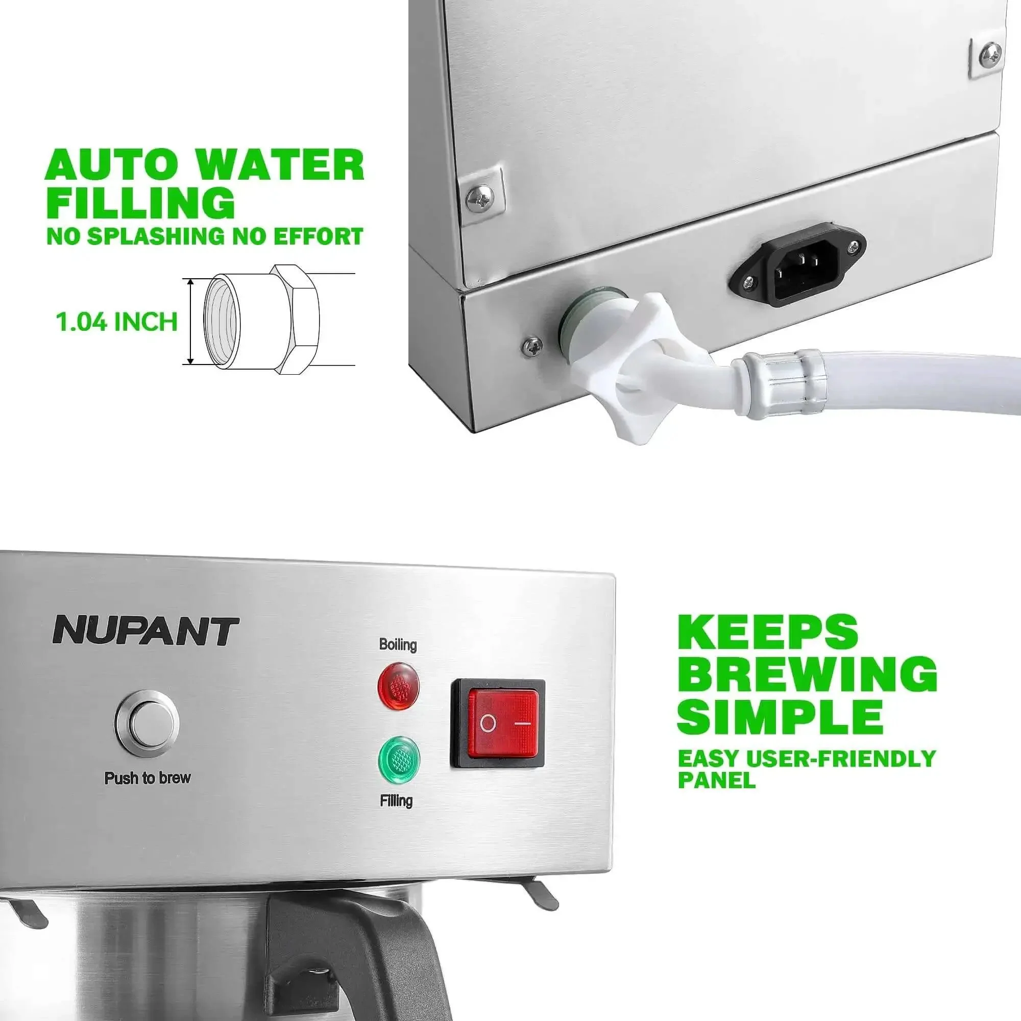No-Fuss Auto-Filling Commercial Airpot Coffee Brewer 2.2L 74oz, Stainless Steel Thermal Carafe, 120V 1450W, Pour Over Dispenser, Keeps Coffee Hot All Day, Great for Restaurant Office Break Room - Image 6