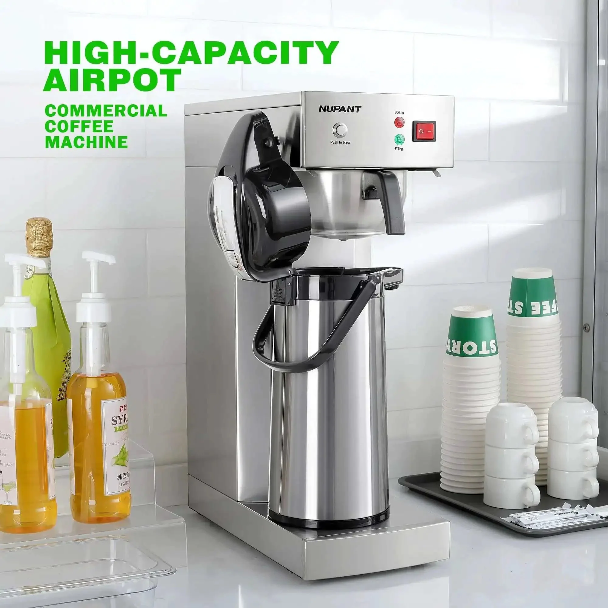No-Fuss Auto-Filling Commercial Airpot Coffee Brewer 2.2L 74oz, Stainless Steel Thermal Carafe, 120V 1450W, Pour Over Dispenser, Keeps Coffee Hot All Day, Great for Restaurant Office Break Room - Image 7