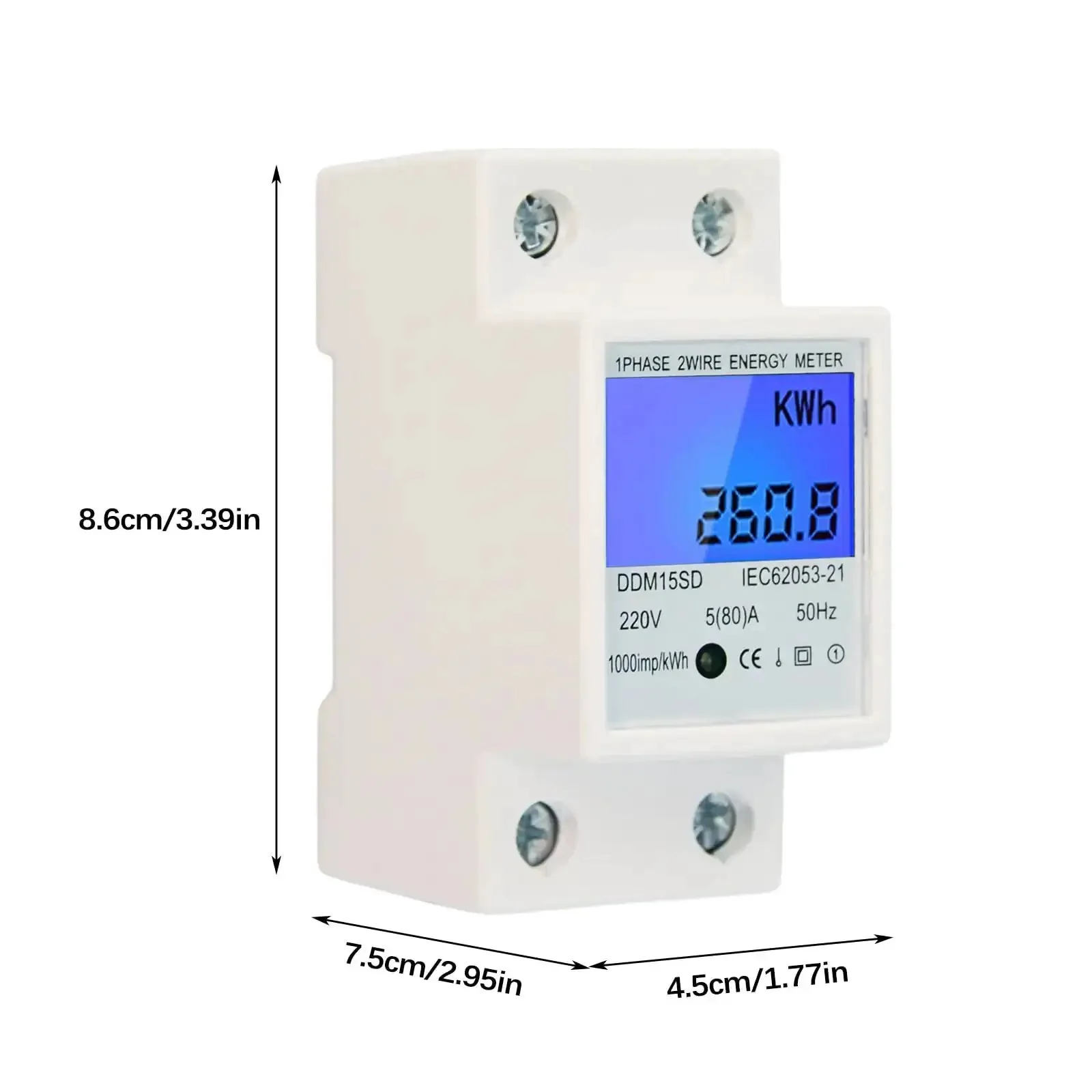 No Fuss Single Phase Energy Meter 5 To 80A DDM15SC With LCD Display And 2P LED DIN Rail Wattmeter For Real Time Energy And KWh Monitoring, 35mm DIN Rail Mount With Embedded End Cover - Image 7