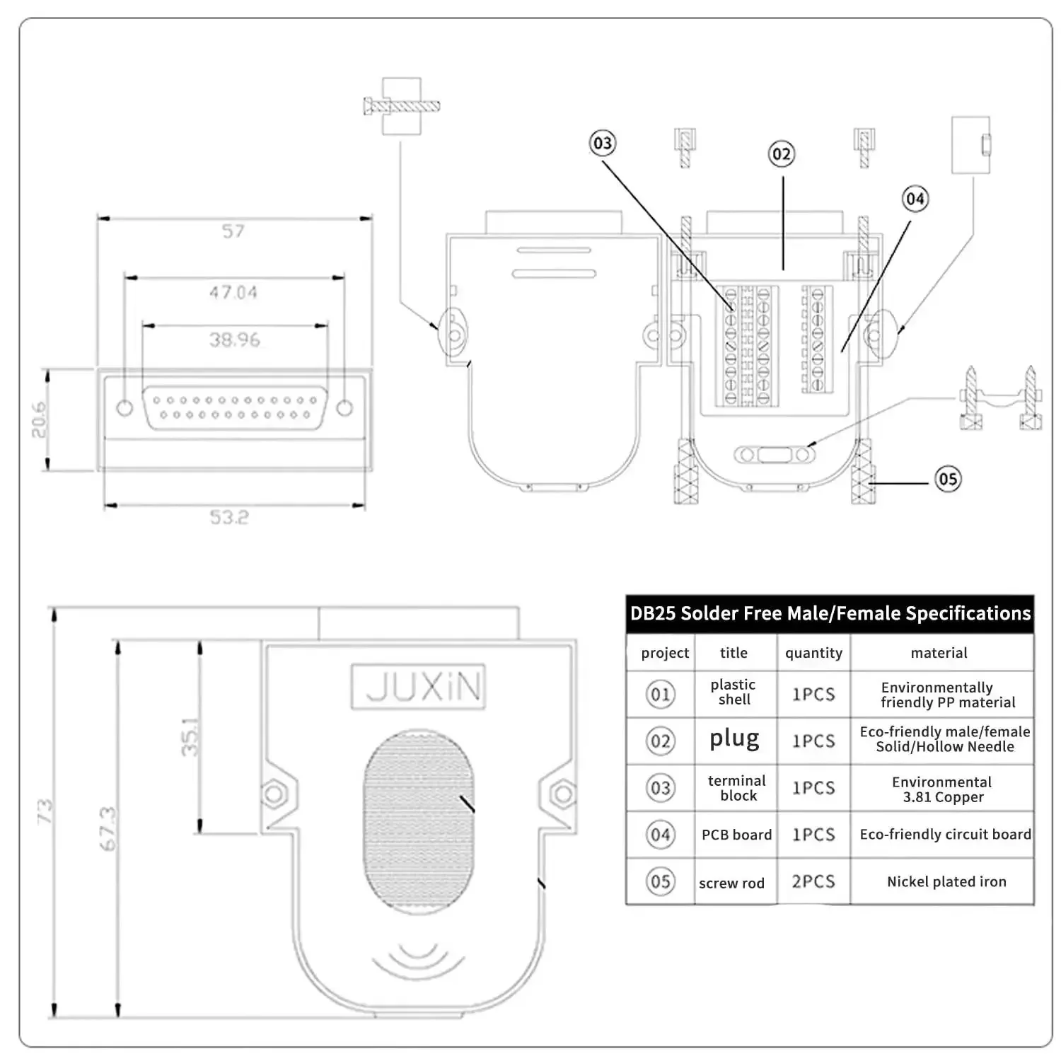 No Soldering Needed DB25 Male And Female Serial Adapters Kit For DIY RS232 D Sub 25 Pin Cabling With Terminal Connectors Bolts And Nuts Two Pack Easy Wire Up For Quick Cable Building And Troubleshooting - Image 4