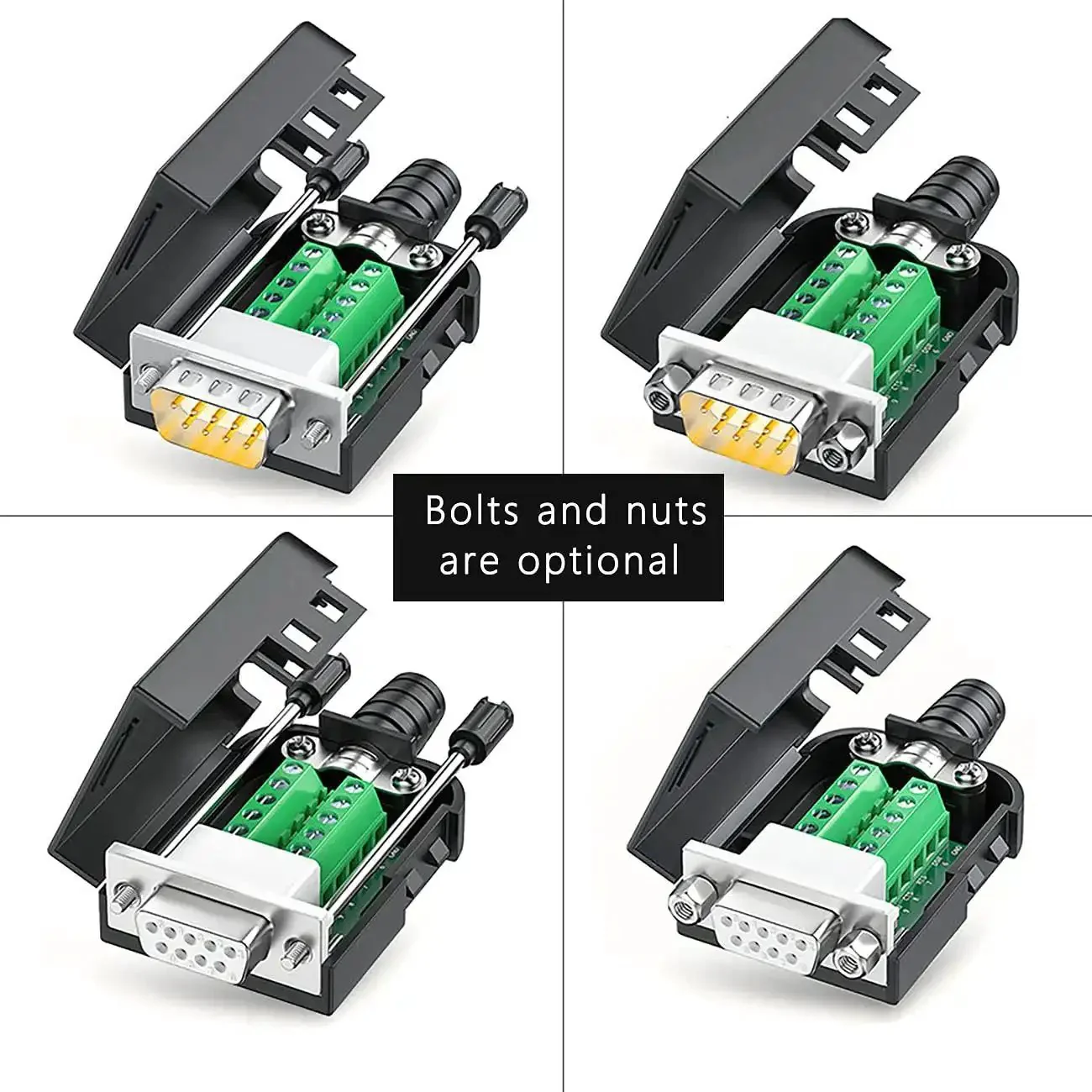 No Soldering Needed DB9 Serial Adapters Kit 1 Male 1 Female D Sub 9 Pin Connector For RS232 RS485 DIY Cable Build Easy Terminal Wiring Bolts Nuts And Screwdriver Included - Image 5