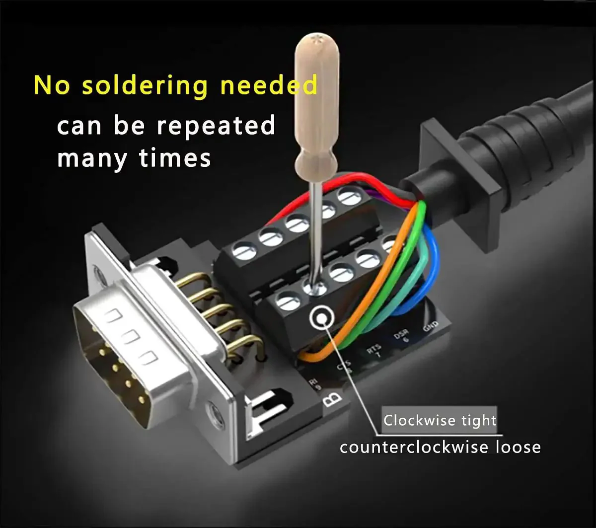 No Soldering Needed DB9 Serial Adapters Kit 1 Male 1 Female D Sub 9 Pin Connector For RS232 RS485 DIY Cable Build Easy Terminal Wiring Bolts Nuts And Screwdriver Included - Image 7