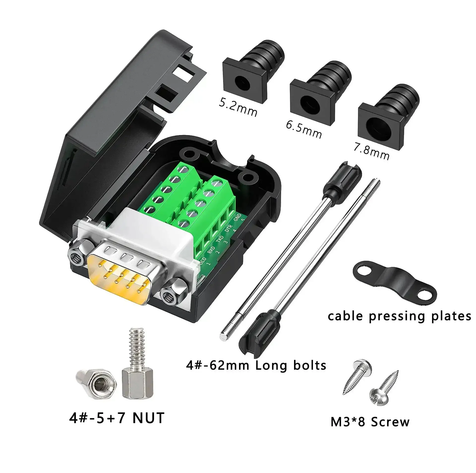 No Soldering Needed DB9 Serial Adapters Kit 1 Male 1 Female D Sub 9 Pin Connector For RS232 RS485 DIY Cable Build Easy Terminal Wiring Bolts Nuts And Screwdriver Included - Image 8