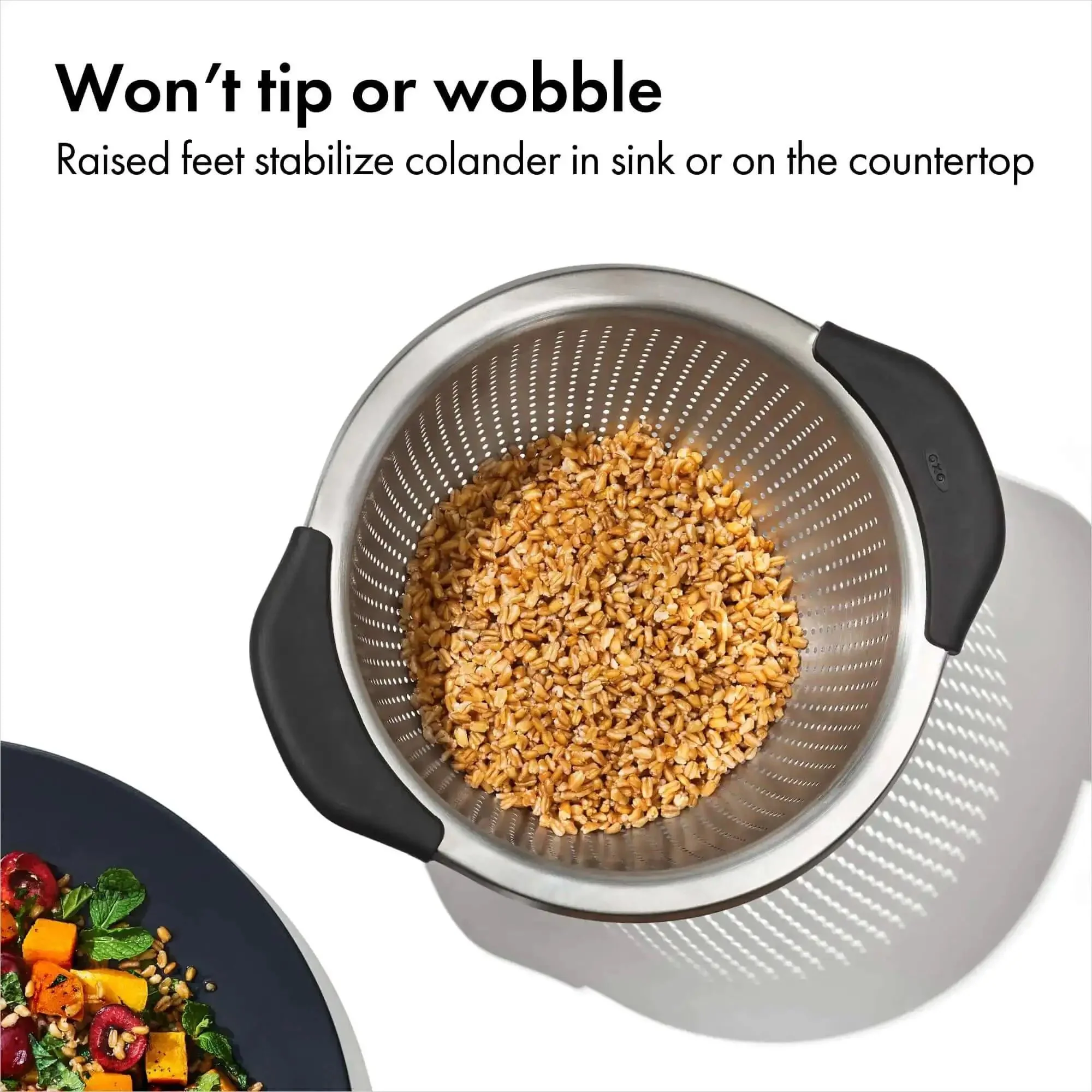 Non Slip Grip 5 Qt Stainless Steel Colander with Comfortable Handles for Pasta and Veggies, Durable Nesting Strainer for Quick, Even Rinsing and Easy Lifting - Image 6