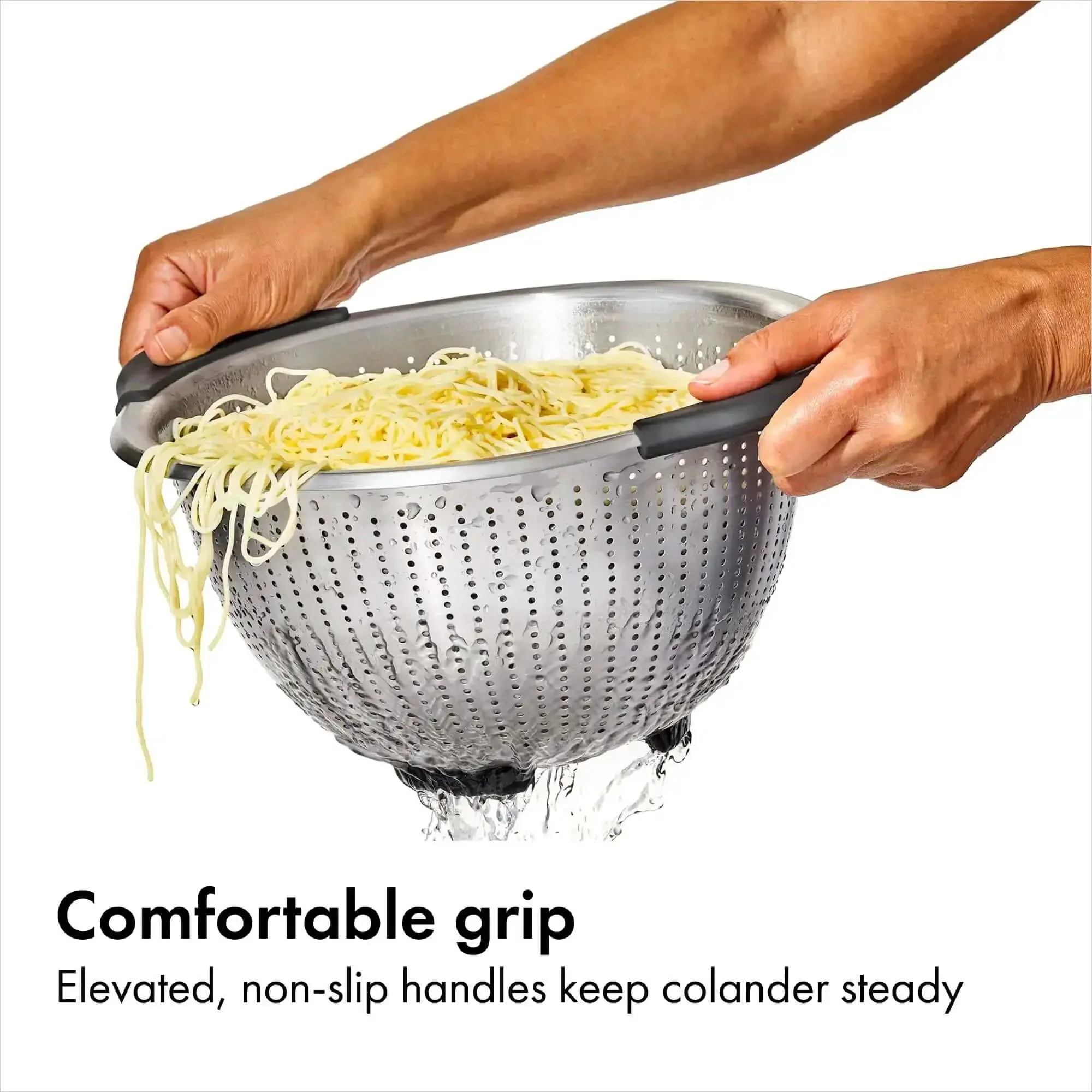 Non Slip Grip 5 Qt Stainless Steel Colander with Comfortable Handles for Pasta and Veggies, Durable Nesting Strainer for Quick, Even Rinsing and Easy Lifting - Image 8