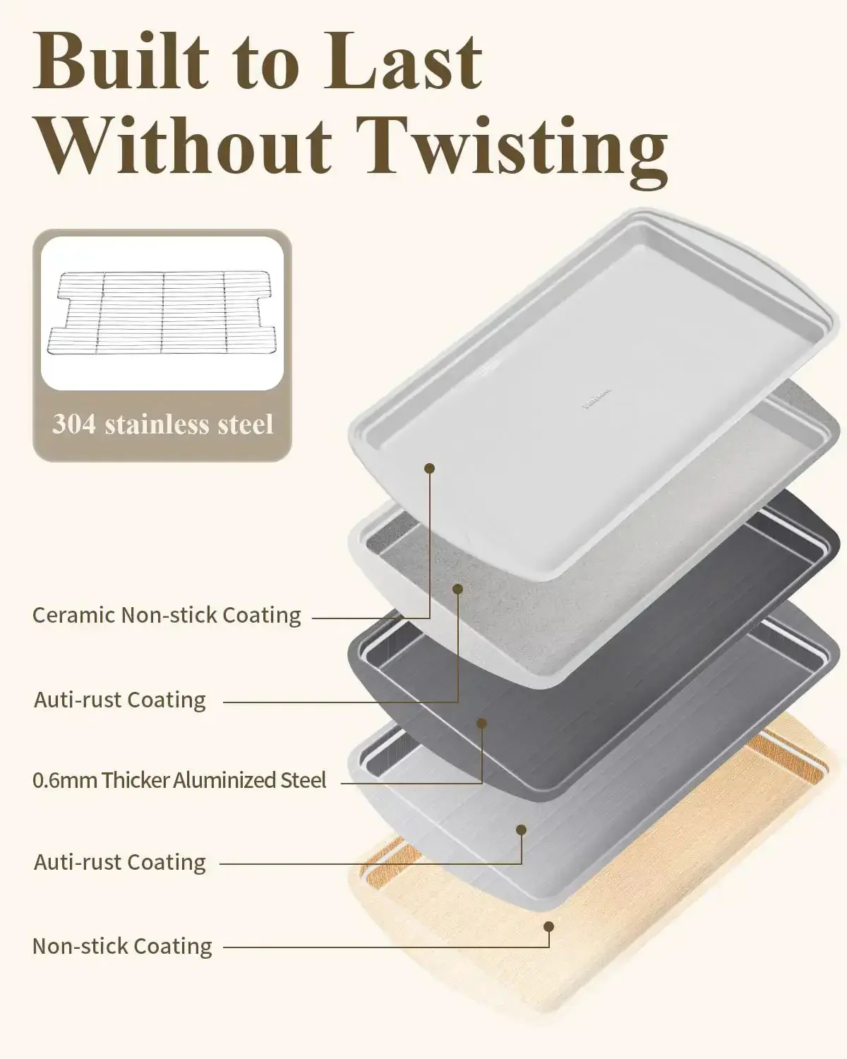 Nonstick Crisp Baking Tray With Wire Rack 15x10 Jelly Roll Pan Ceramic Coating Aluminized Steel Oven Safe Up To 550 Fahrenheit Dishwasher Safe Non Toxic PFOA Free PTFE Free Sunshine Cream Cookin Ready For Everyday Bakes - Image 5